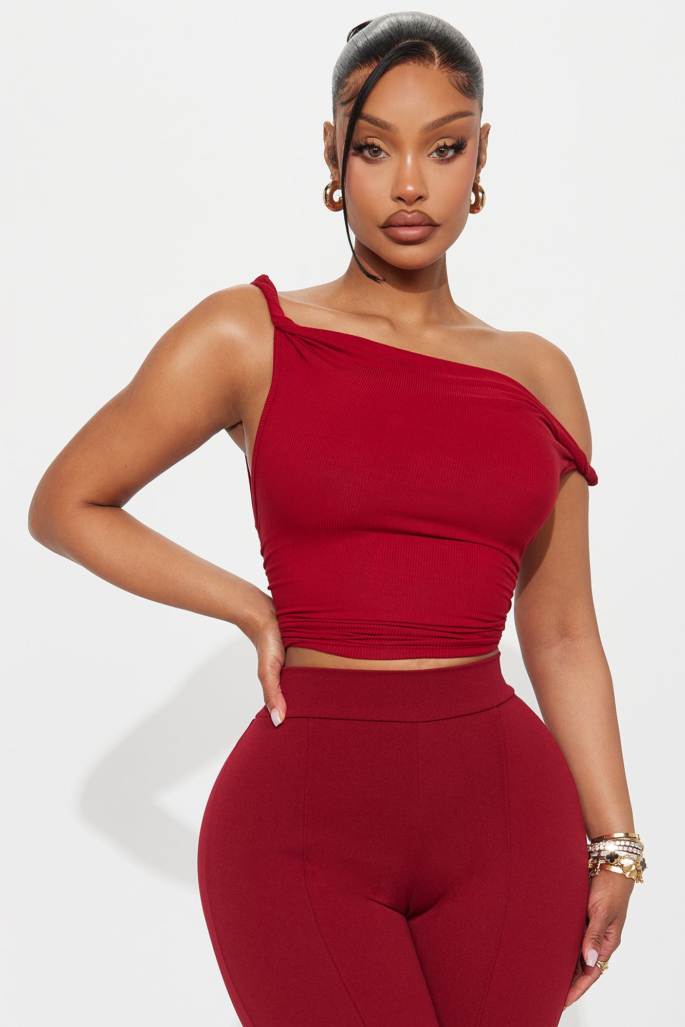 Ingrid Off Shoulder Ribbed Top - Red