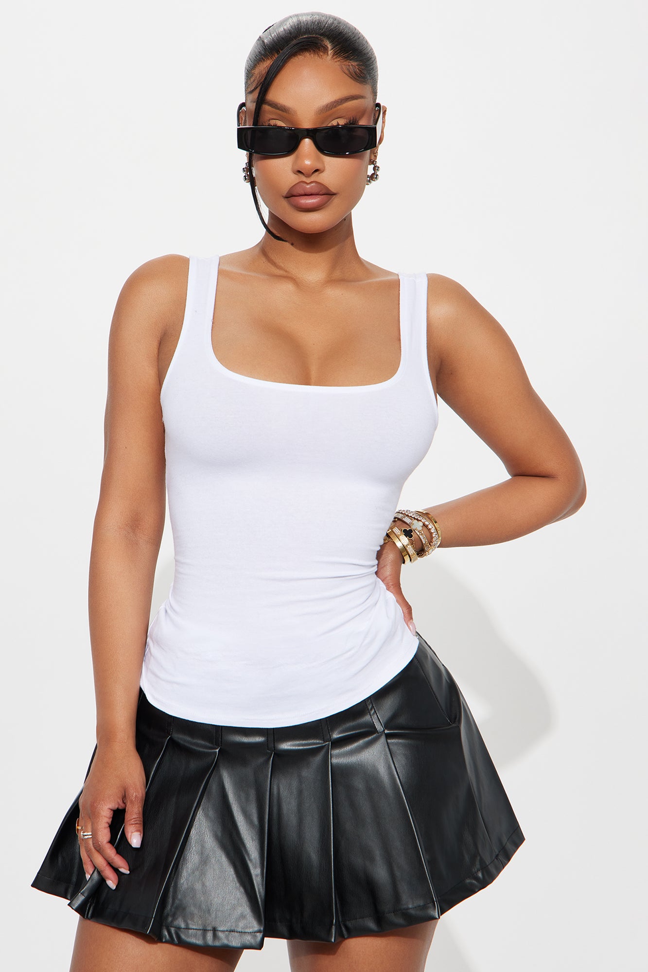 Jolie Square Neck Basic Tank - White