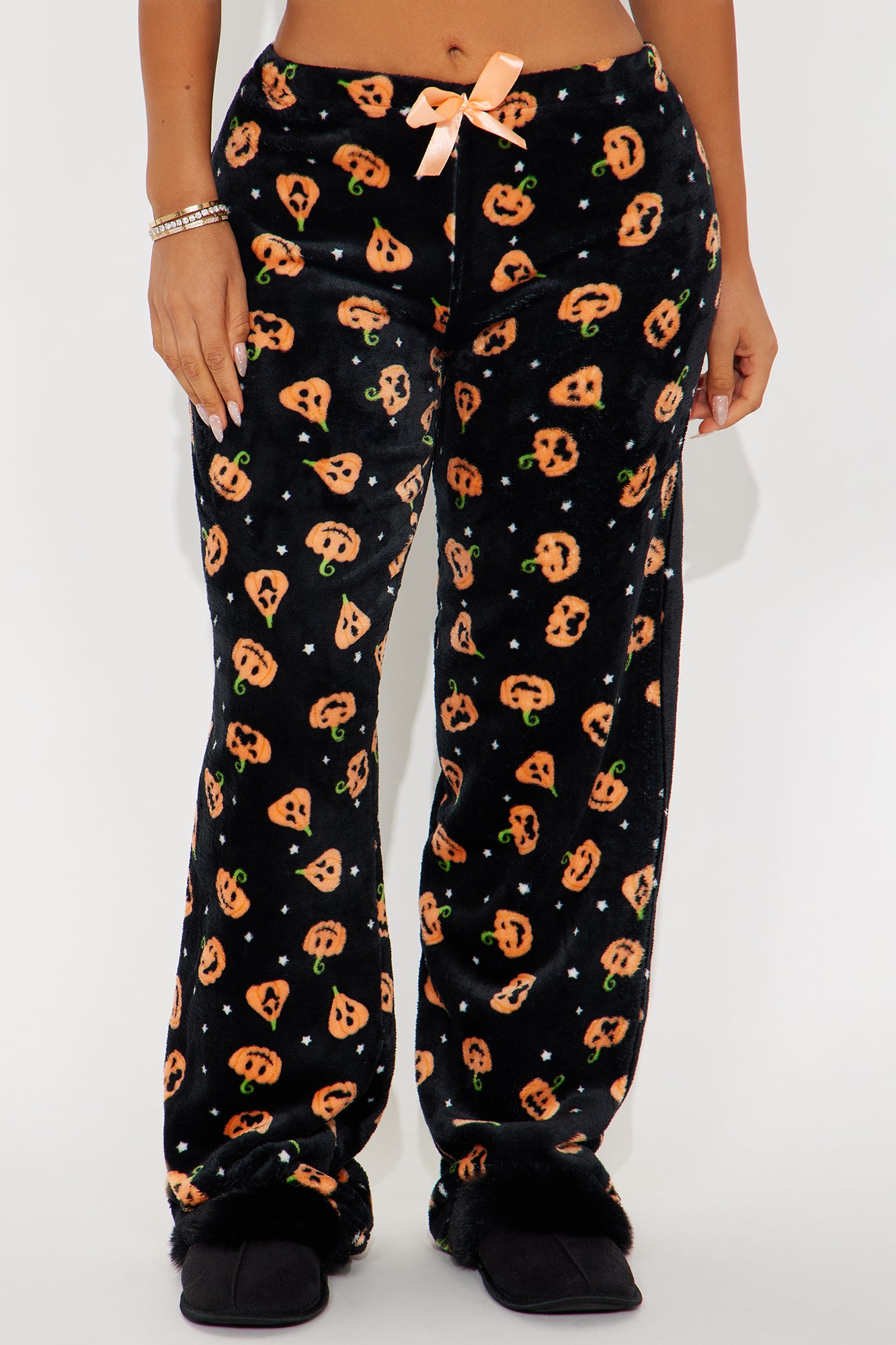 Pumpkin Patch Halloween Plush PJ Pants - Black/Orange