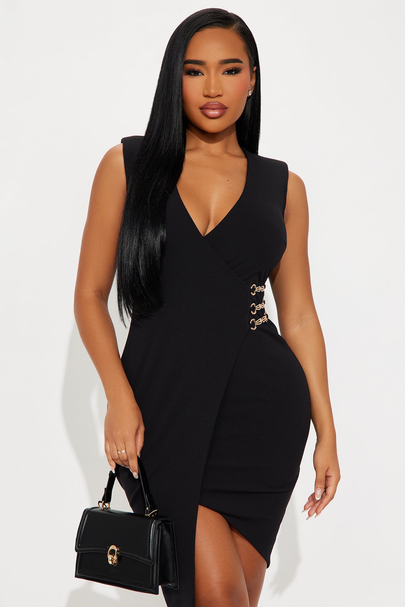 Petra Asymmetrical Midi Dress - Black