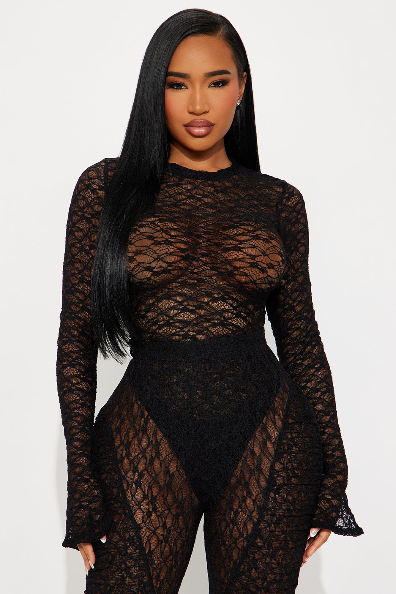 Fernanda Lace Bodysuit Pant Set - Black