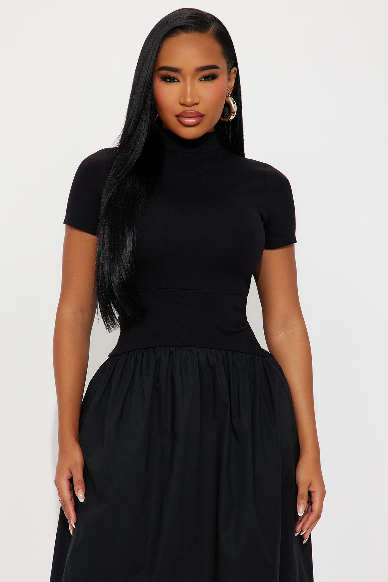 Kennedy Short Sleeve Drop Waist Midi Dress - Black