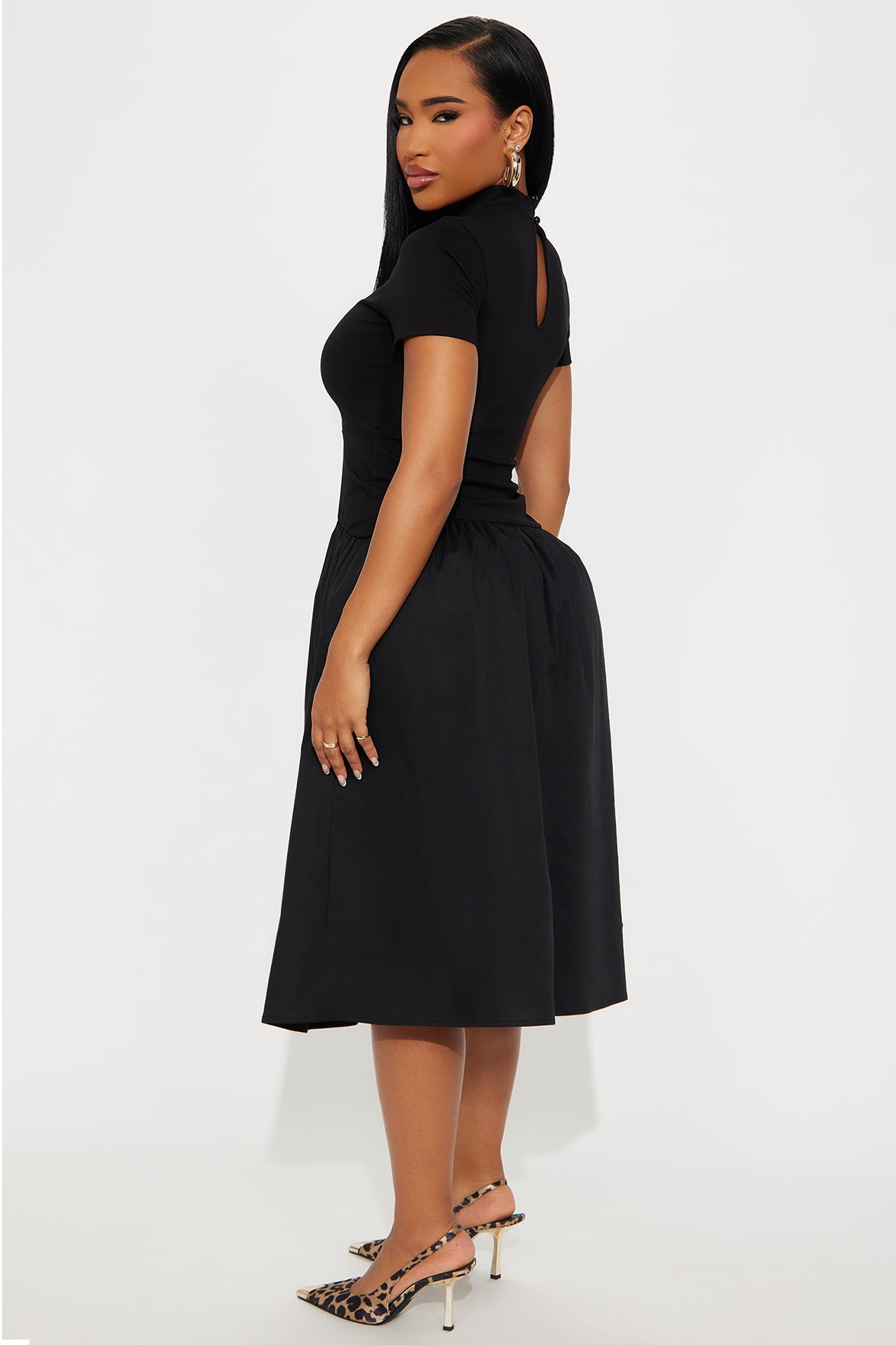 Kennedy Short Sleeve Drop Waist Midi Dress - Black