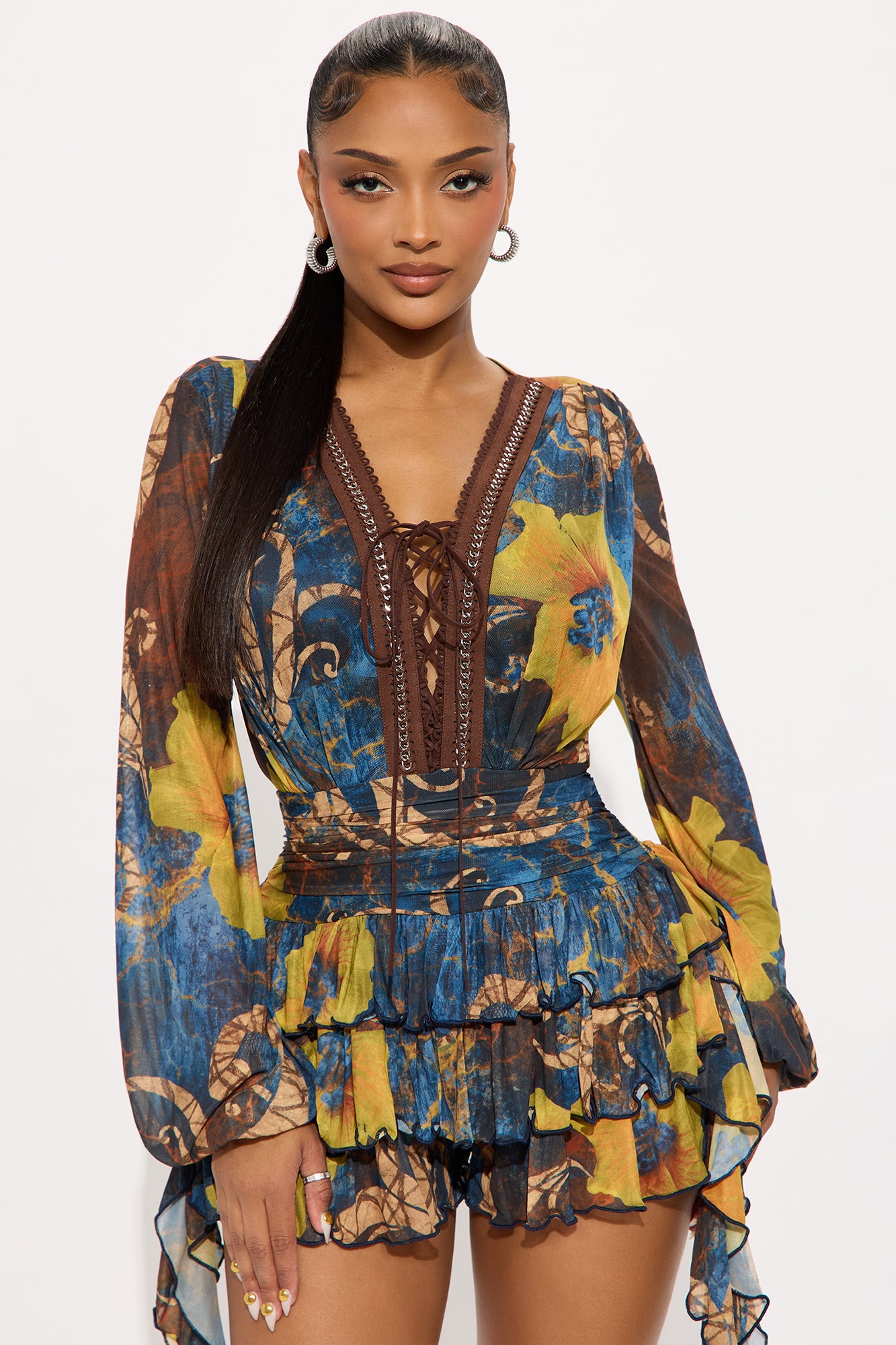 Golden Trails Mesh Romper - Navy/combo