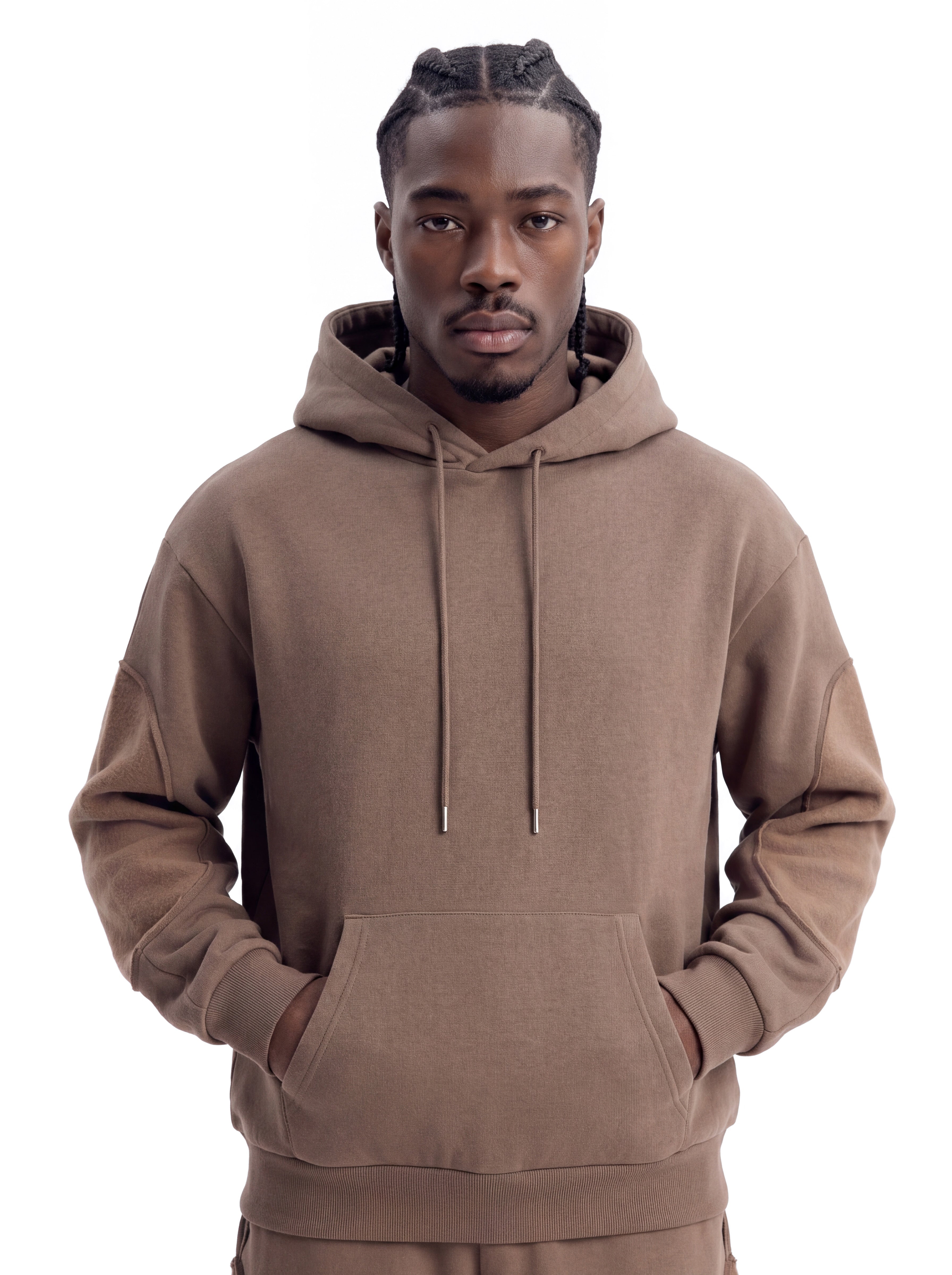 Reverse Panel Oversized Hoodie - Brown
