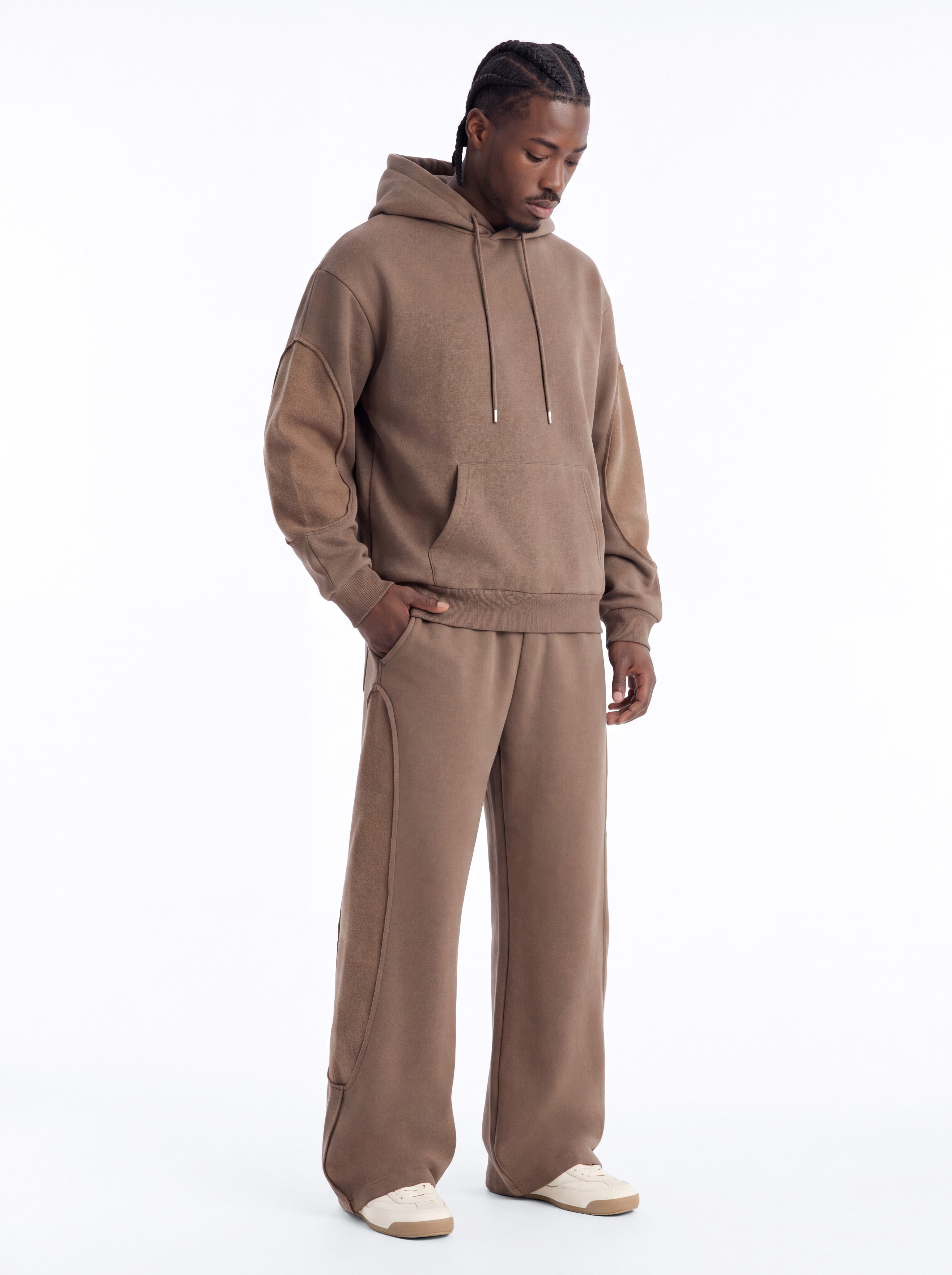 Reverse Panel Oversized Hoodie - Brown