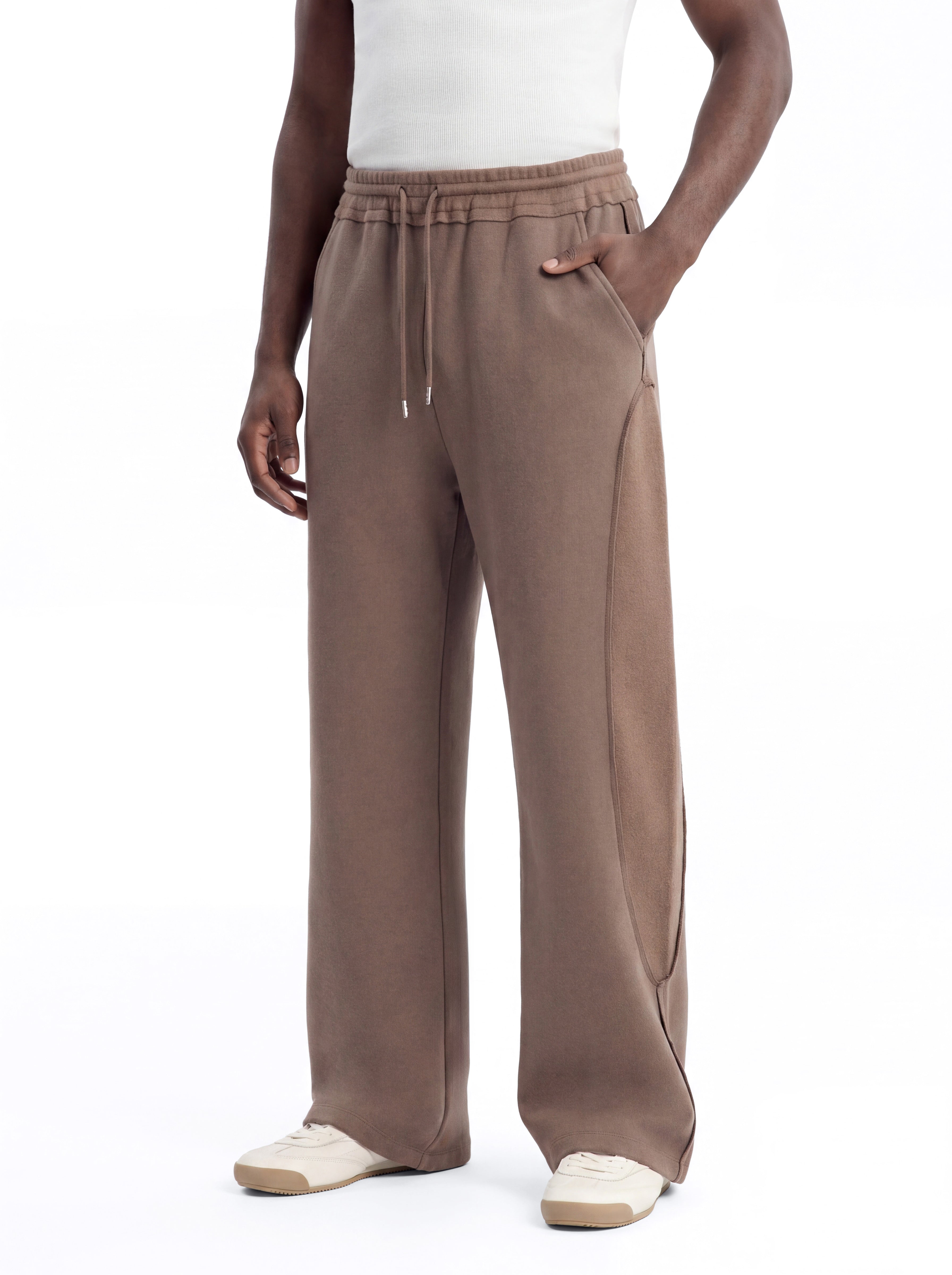Reverse Panel Straight Leg Sweatpant - Brown