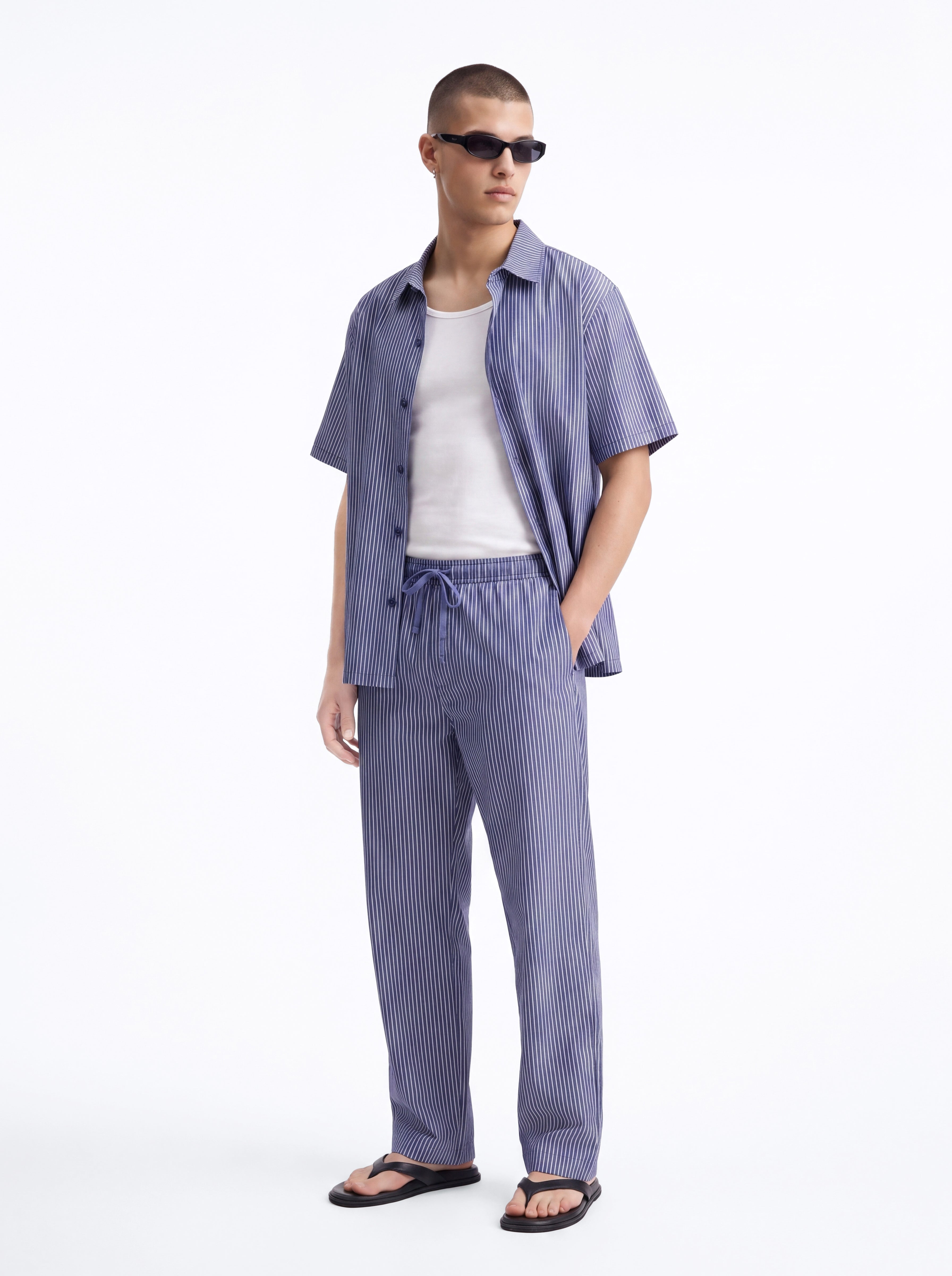 Monaco Relaxed Full Button Shirt - Navy/combo