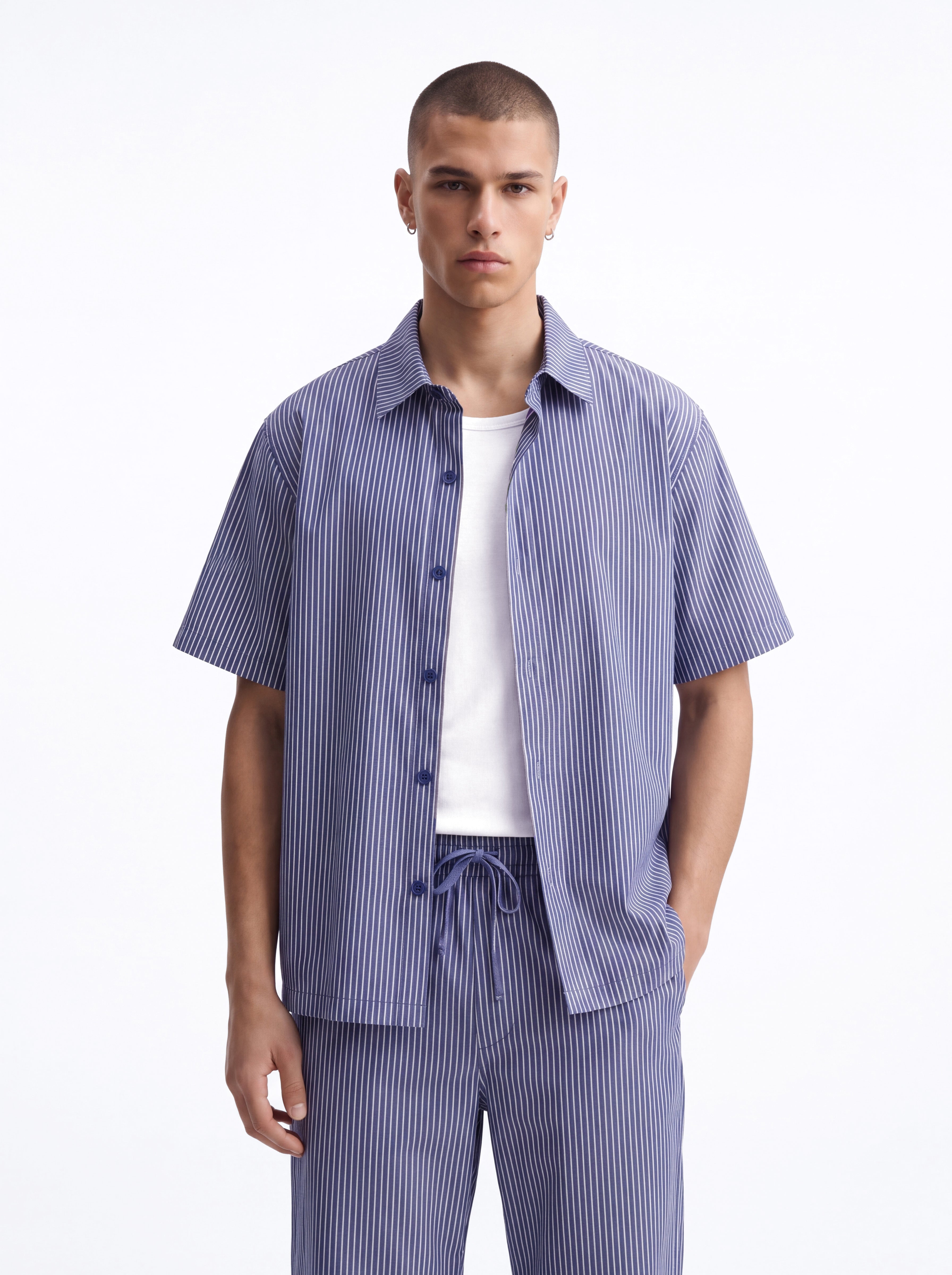 Monaco Relaxed Full Button Shirt - Navy/combo