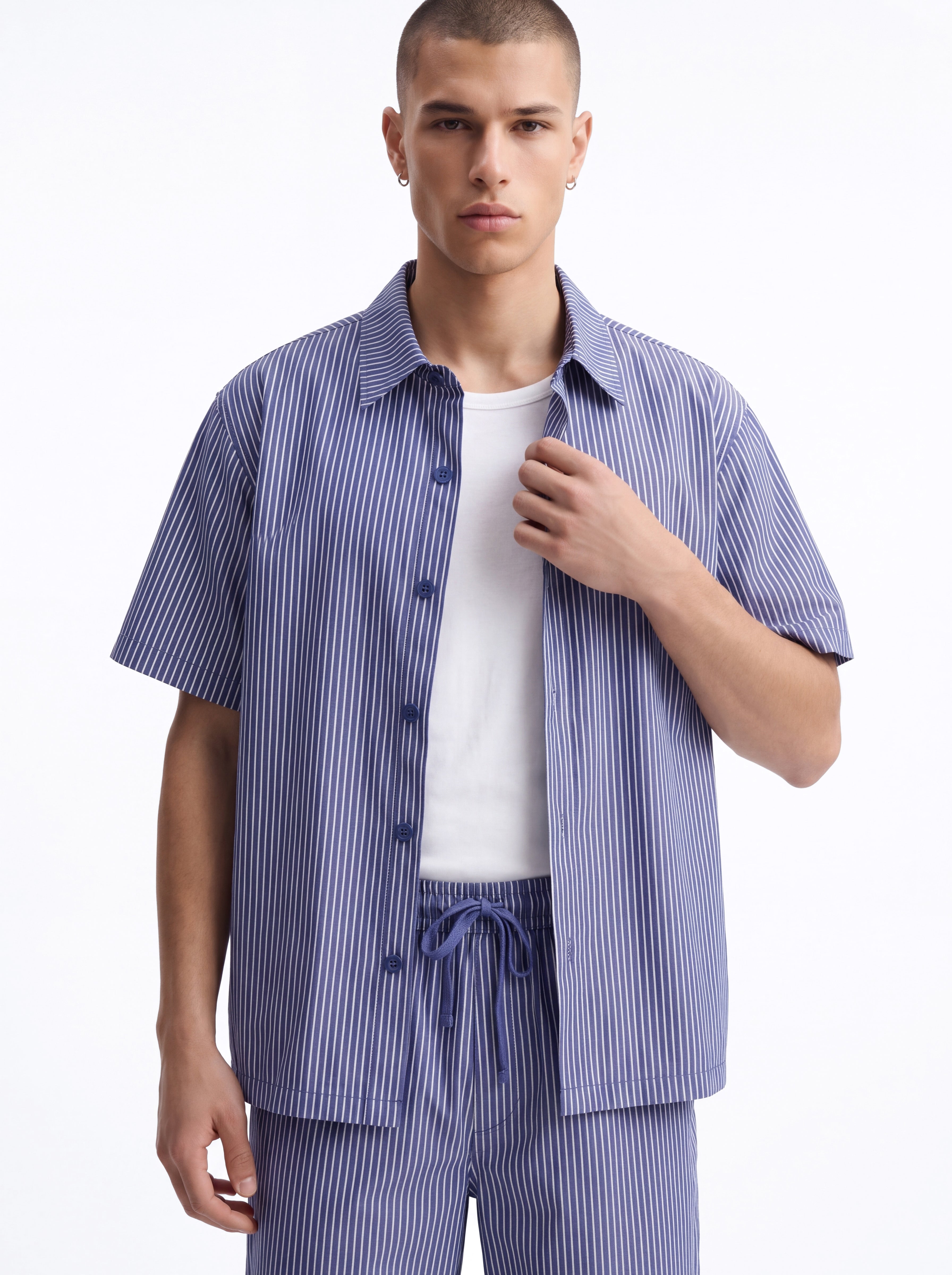 Monaco Relaxed Full Button Shirt - Navy/combo