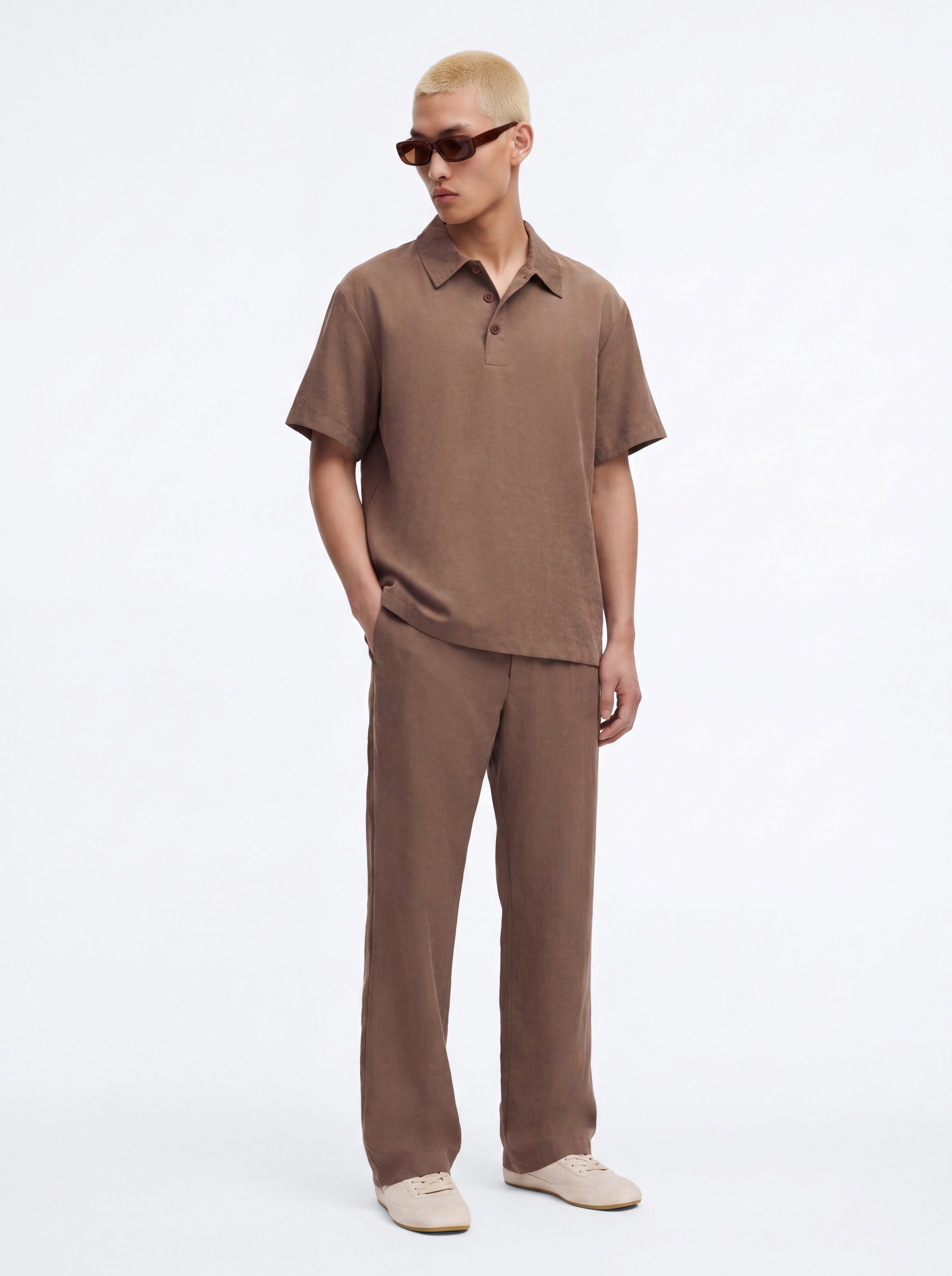 Neo Faux Suede Straight Leg Trouser - Brown