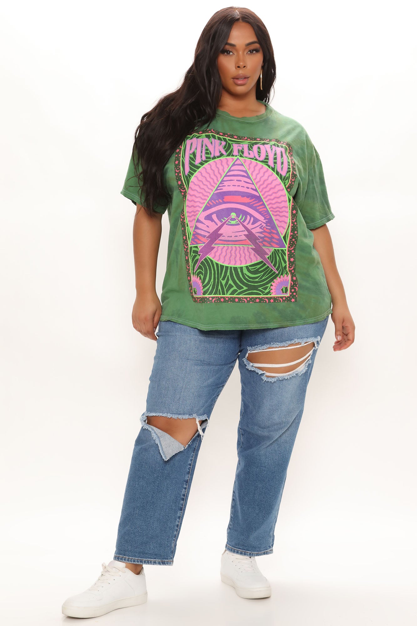 Pink Floyd Distressed Oversized Tie Dye Top - Green