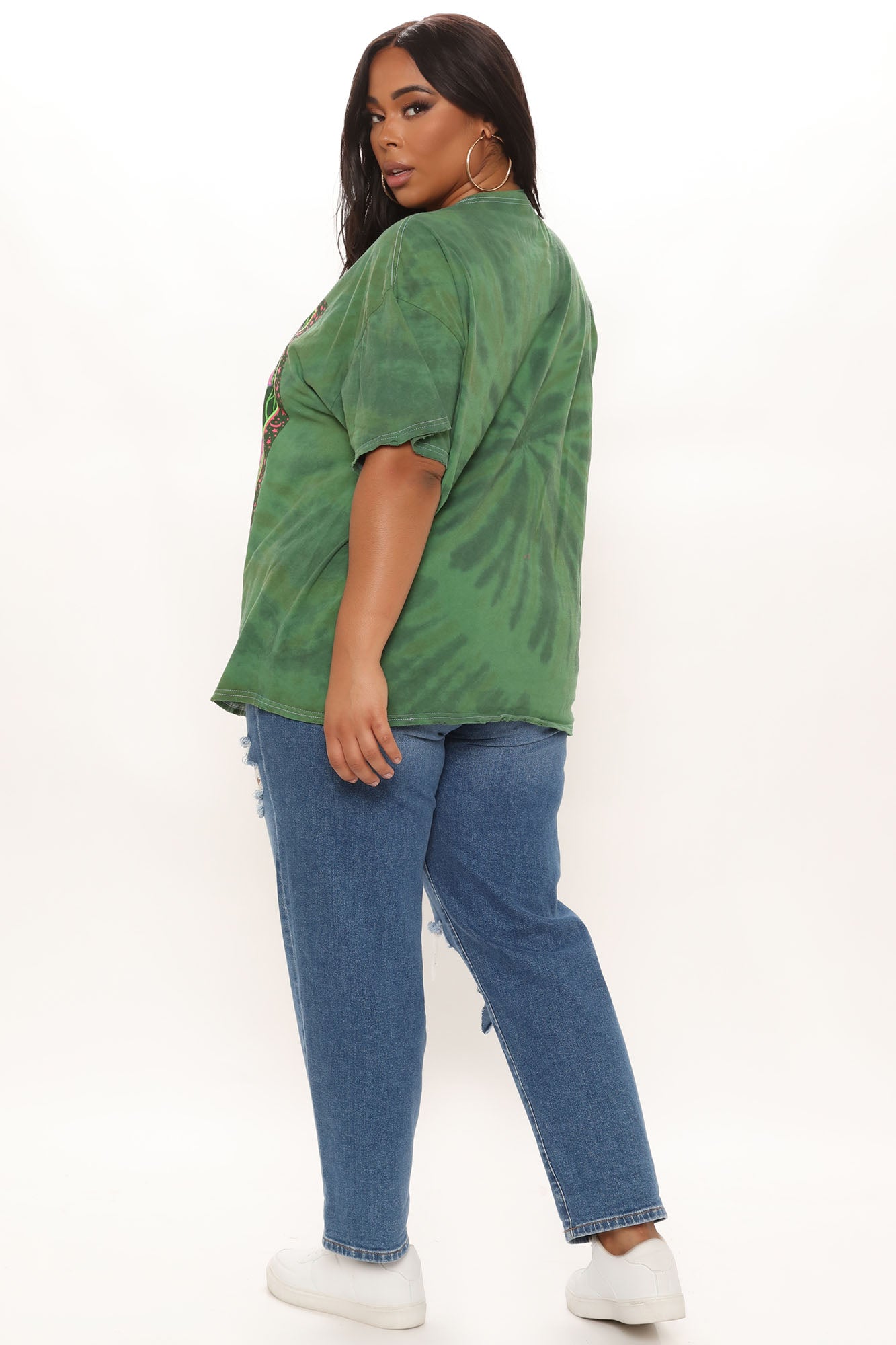 Pink Floyd Distressed Oversized Tie Dye Top - Green