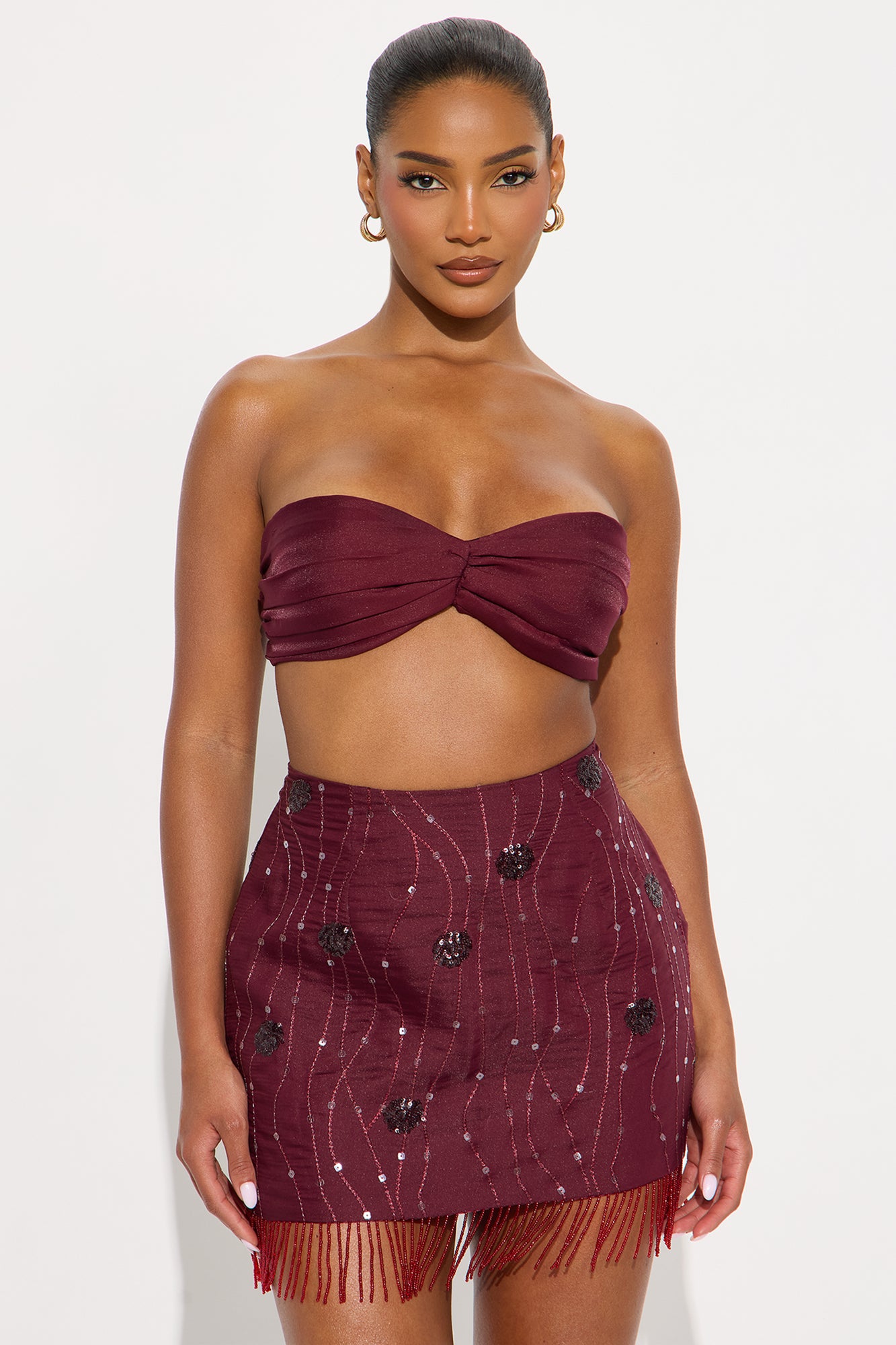 Sunkissed Soul Sequin Mini Skirt Set - Burgundy