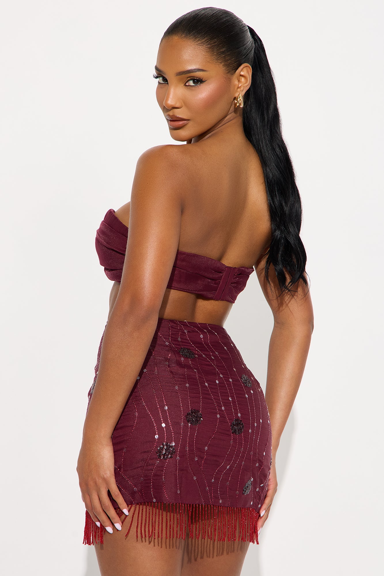 Sunkissed Soul Sequin Mini Skirt Set - Burgundy