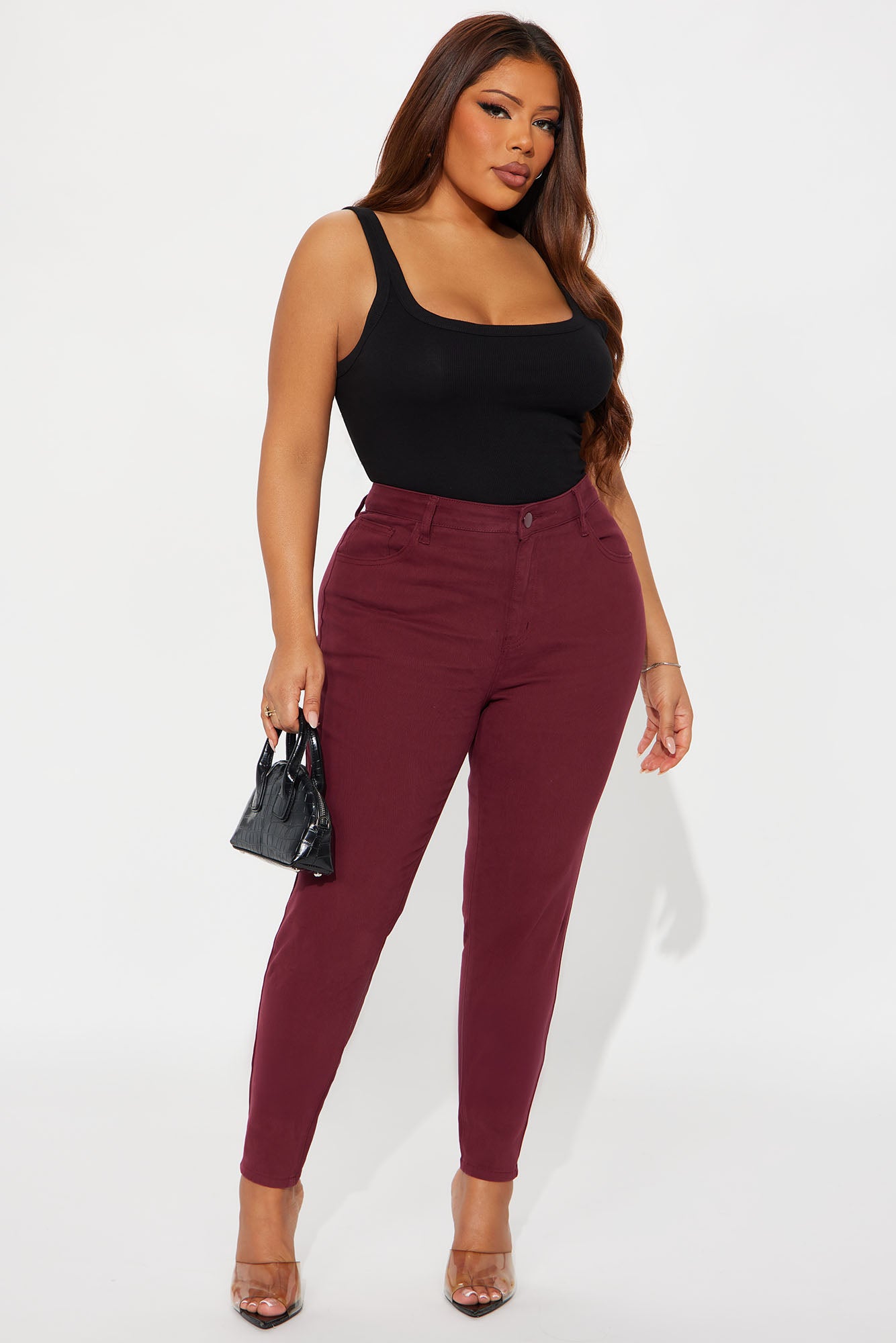 Skinny Uniform Pants - Burgundy