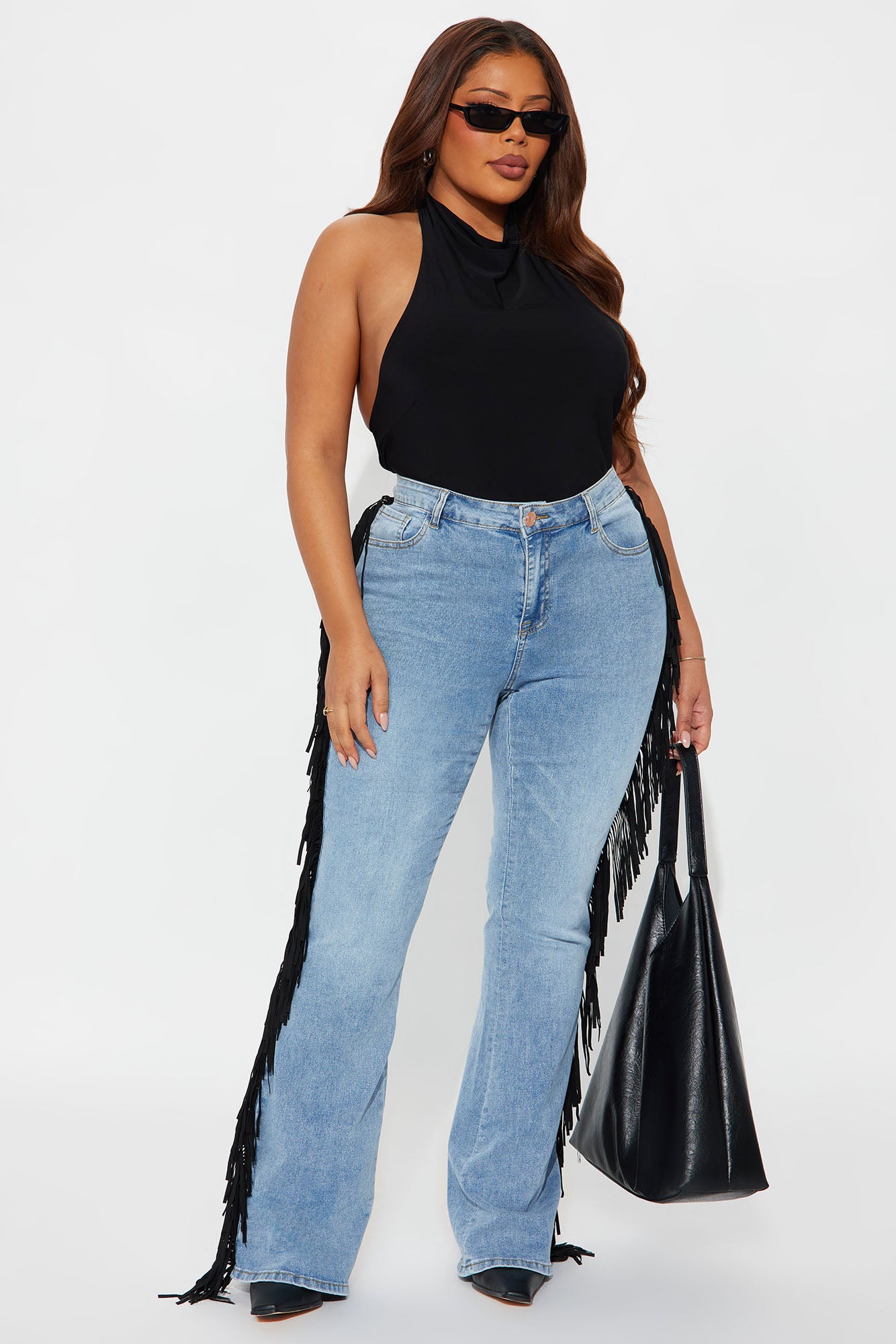 Out West Low Rise Fringe Flare Jeans - Vintage Wash