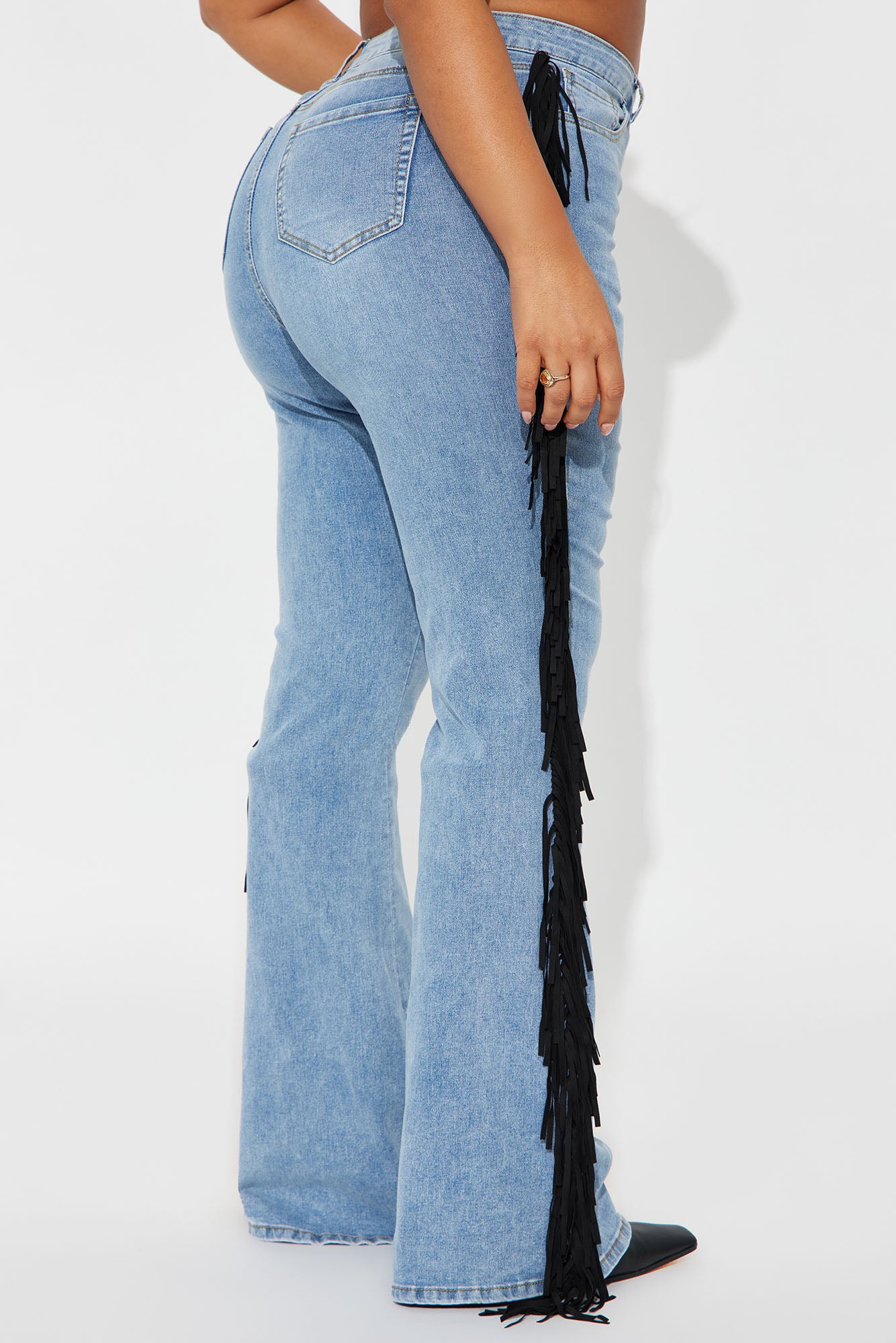 Out West Low Rise Fringe Flare Jeans - Vintage Wash