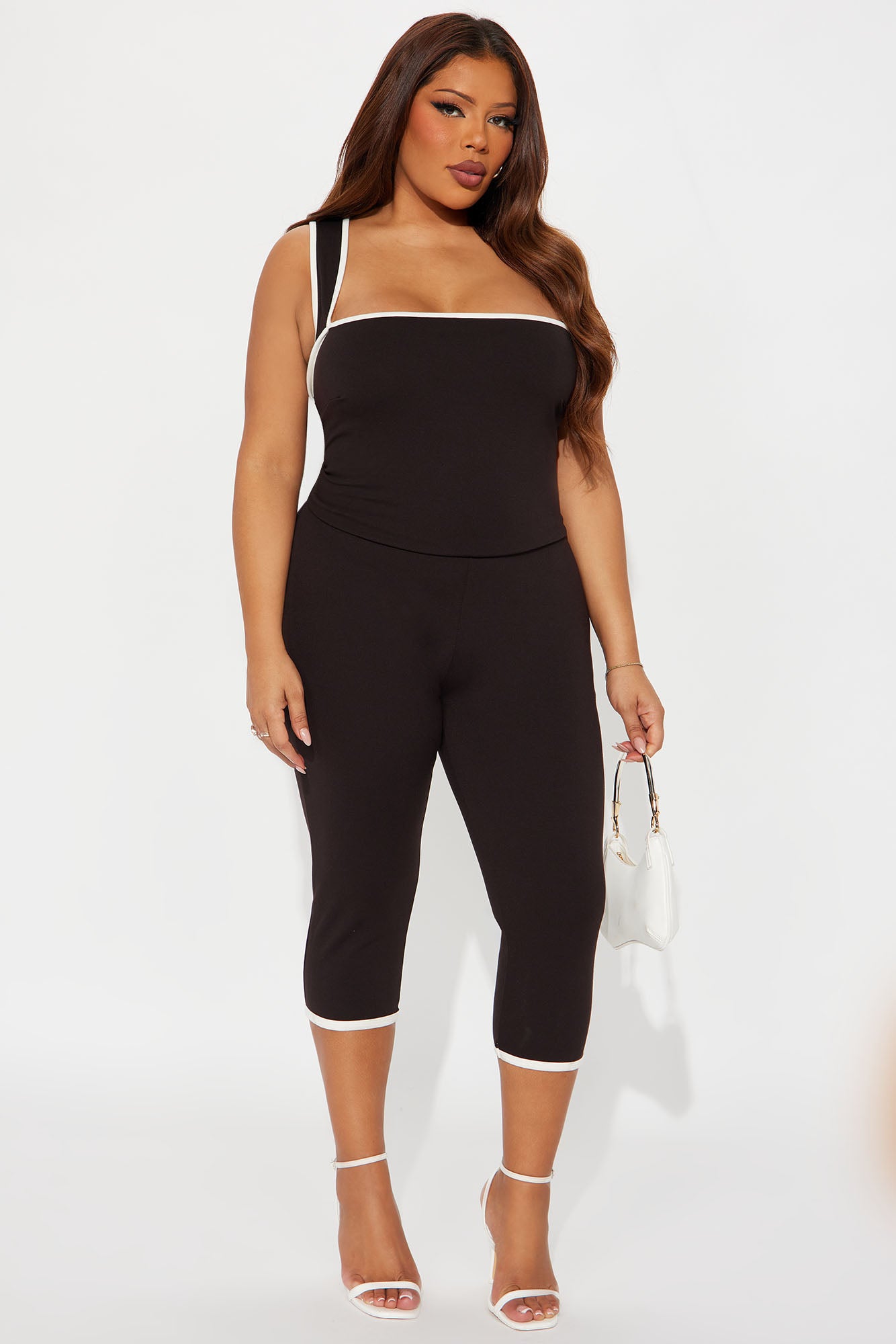 His Loss Contrast Trim Capri Jumpsuit - Chocolate