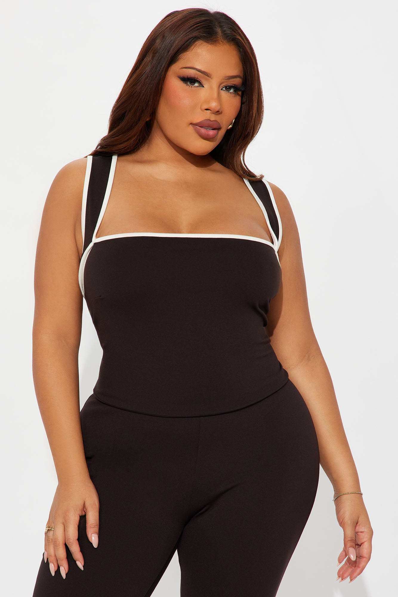 His Loss Contrast Trim Capri Jumpsuit - Chocolate