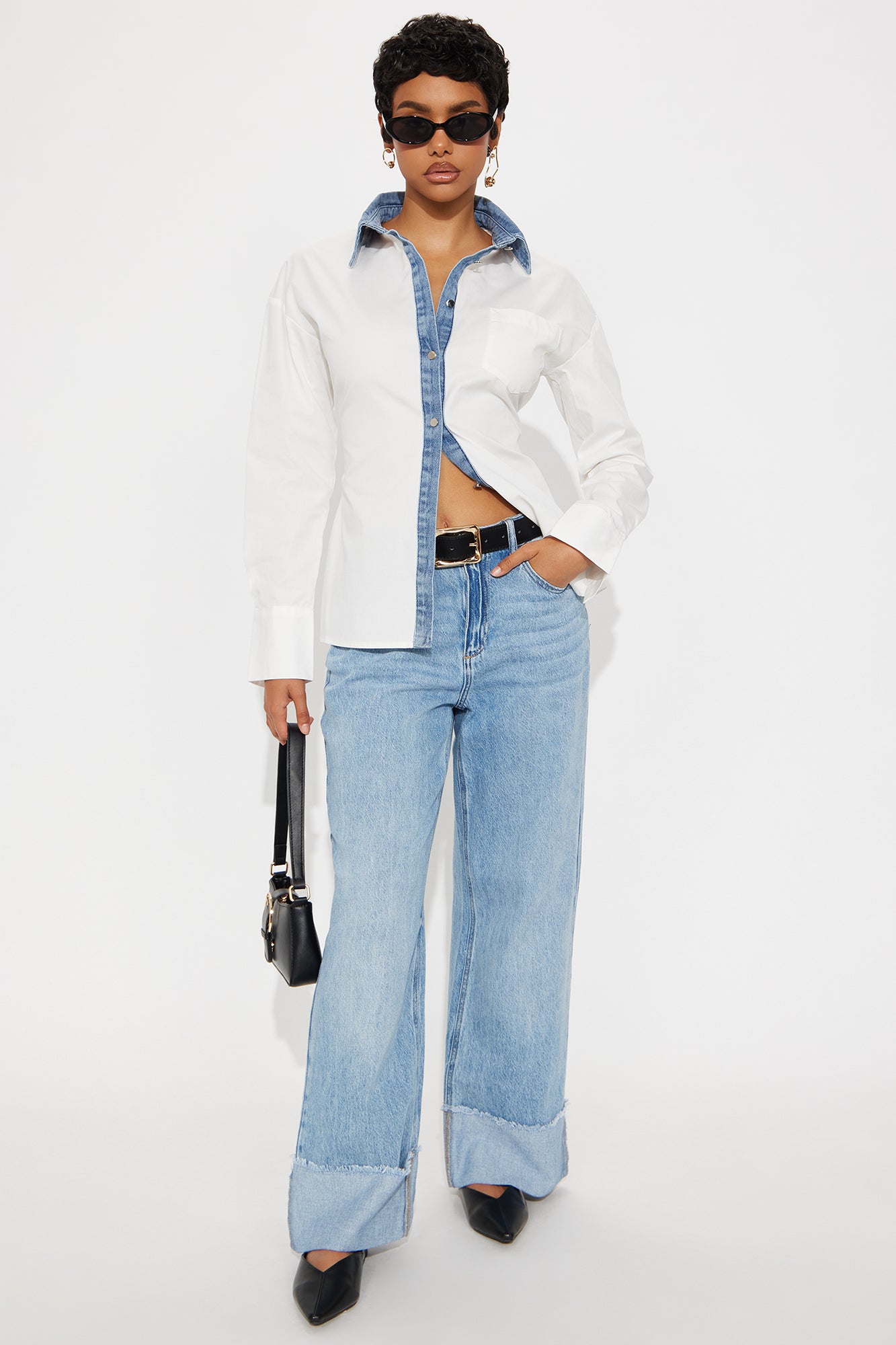 Been There Denim Contrast Poplin Shirt - White/combo