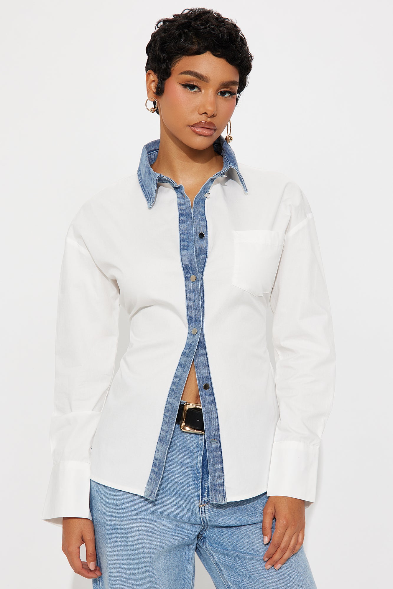 Been There Denim Contrast Poplin Shirt - White/combo