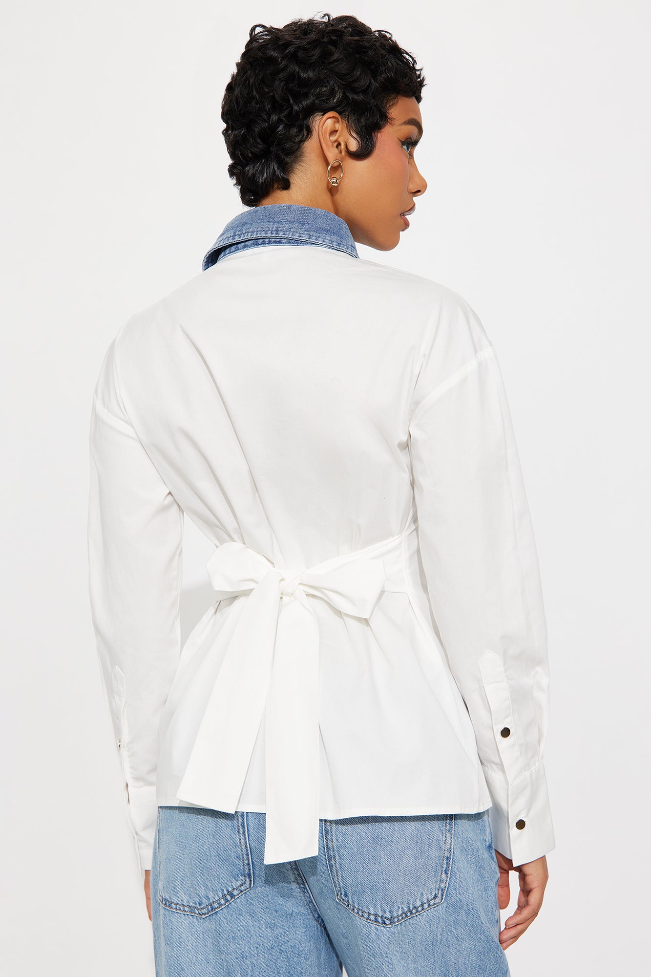 Been There Denim Contrast Poplin Shirt - White/combo
