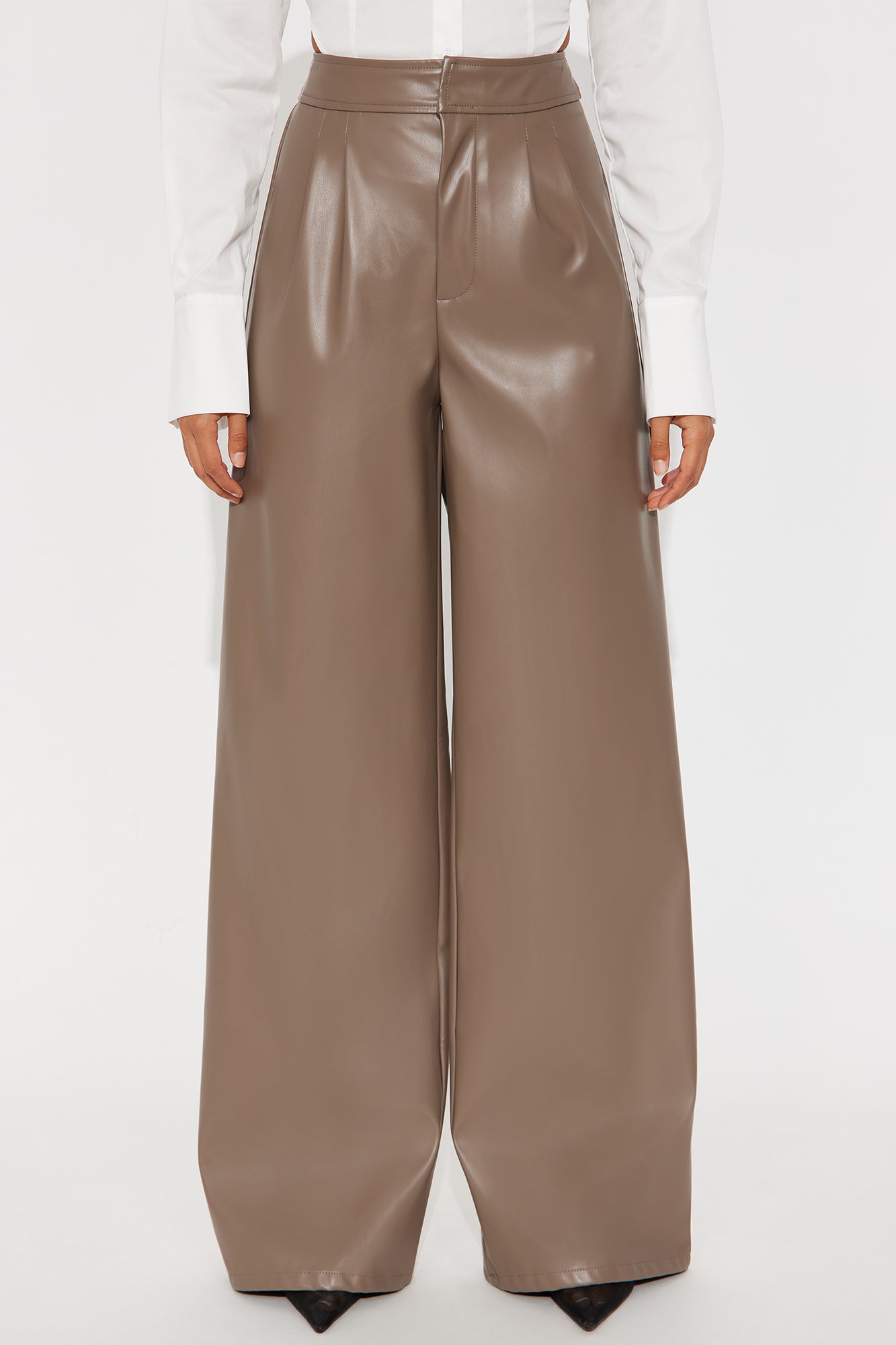 Going Somewhere Faux Leather Wide Leg Pant 33 - Mocha