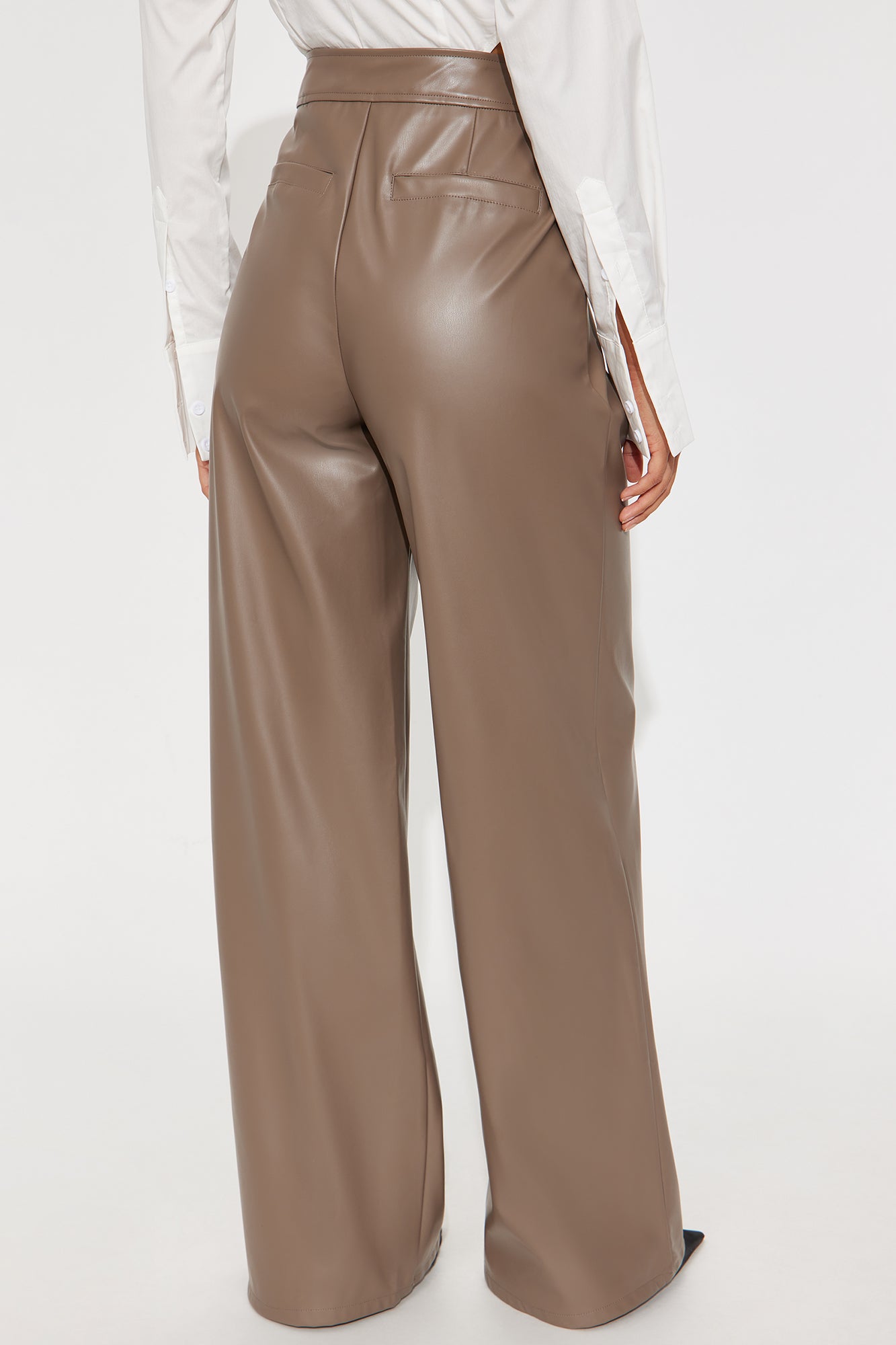 Going Somewhere Faux Leather Wide Leg Pant 33 - Mocha
