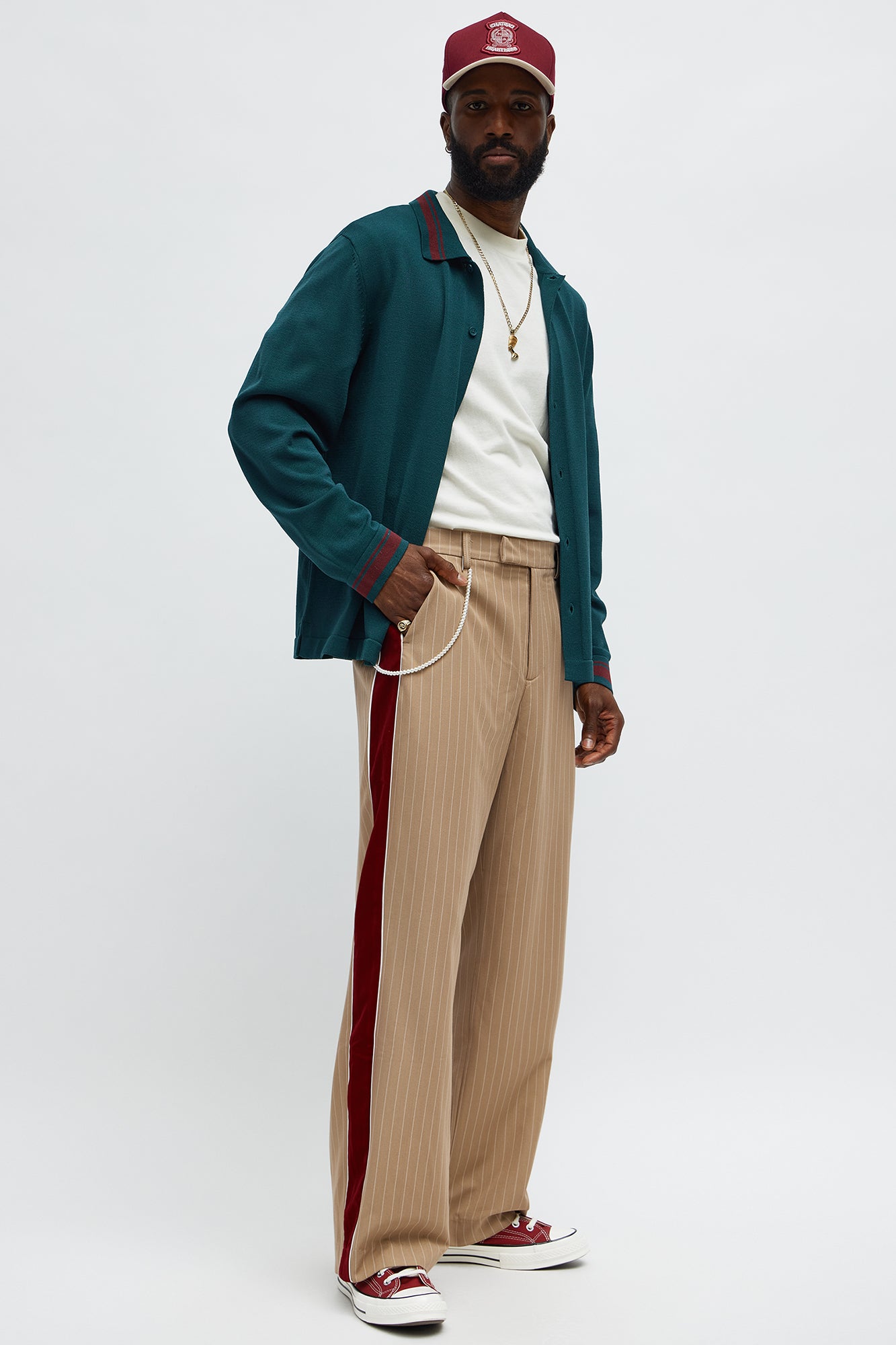 Baggy Elevated Side Stripe Trouser - Khaki/combo