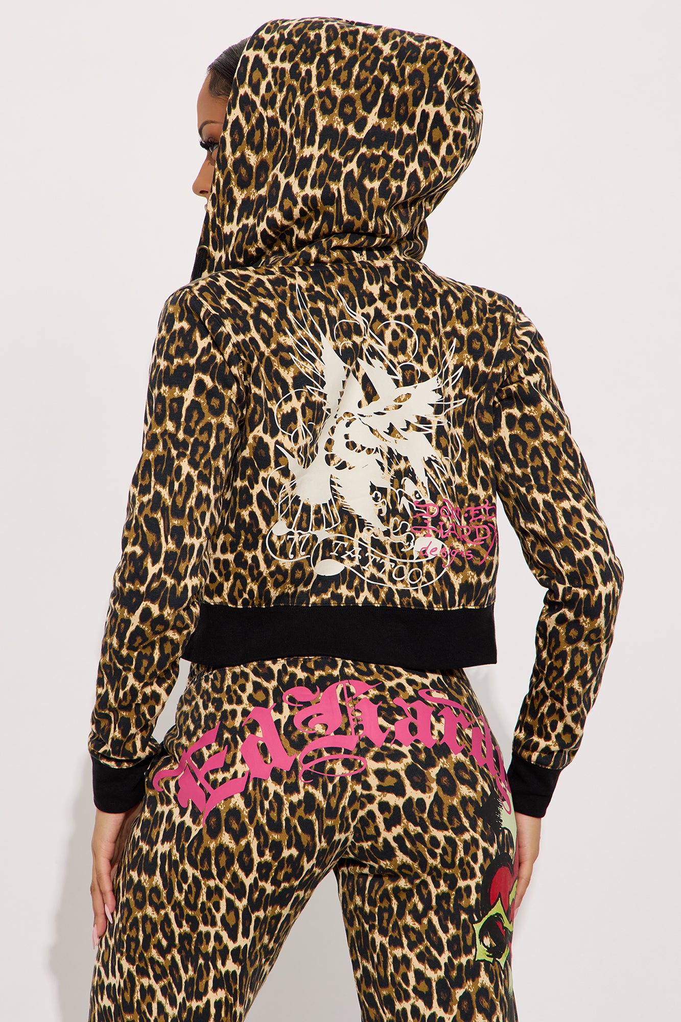 Ed Hardy Sacred Heart Leopard Zip Up Hoodie - Leopard