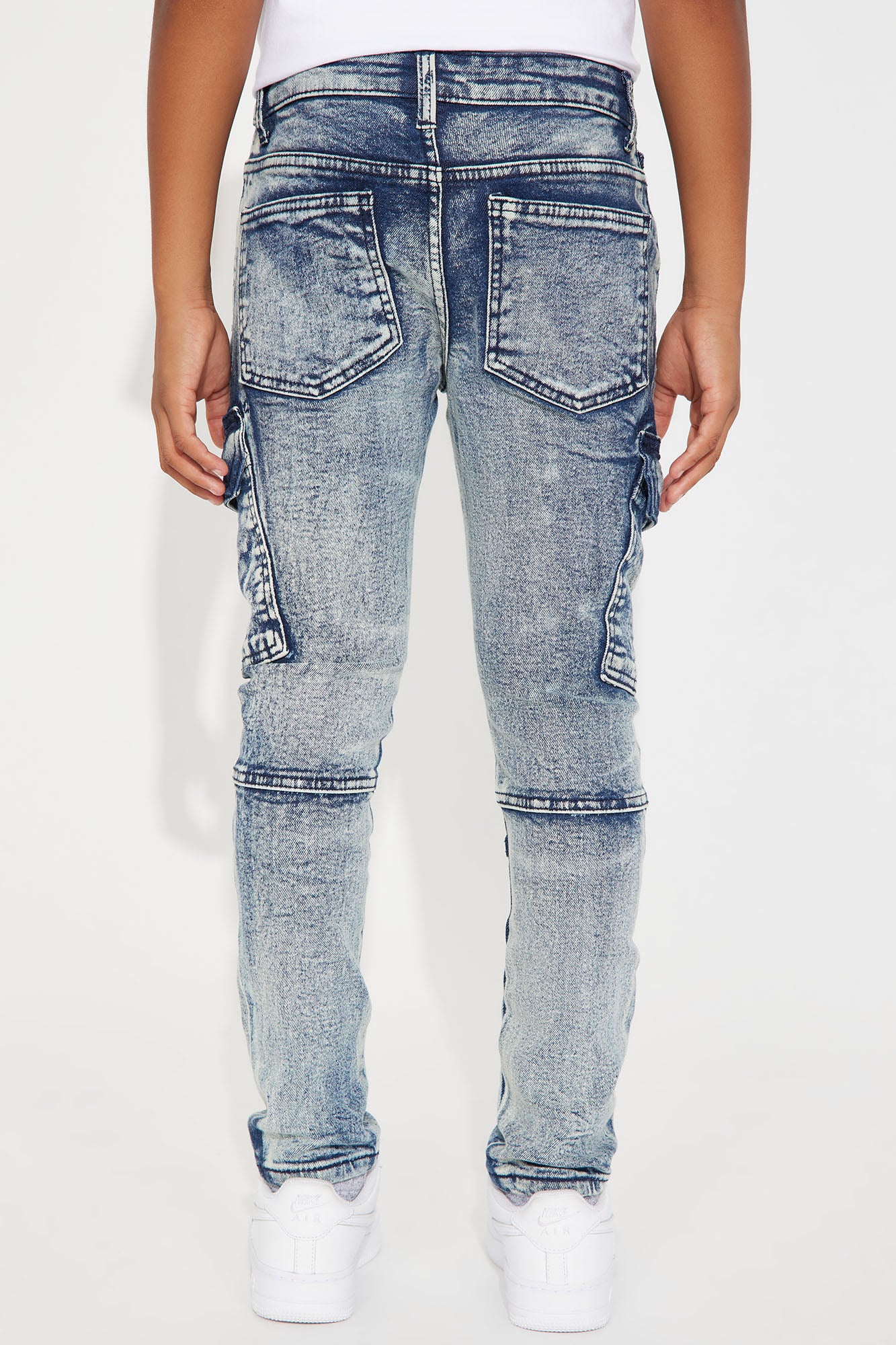 Mini Denim Paint Splatter II Rip And Repair Cargo Jeans - Blue Wash