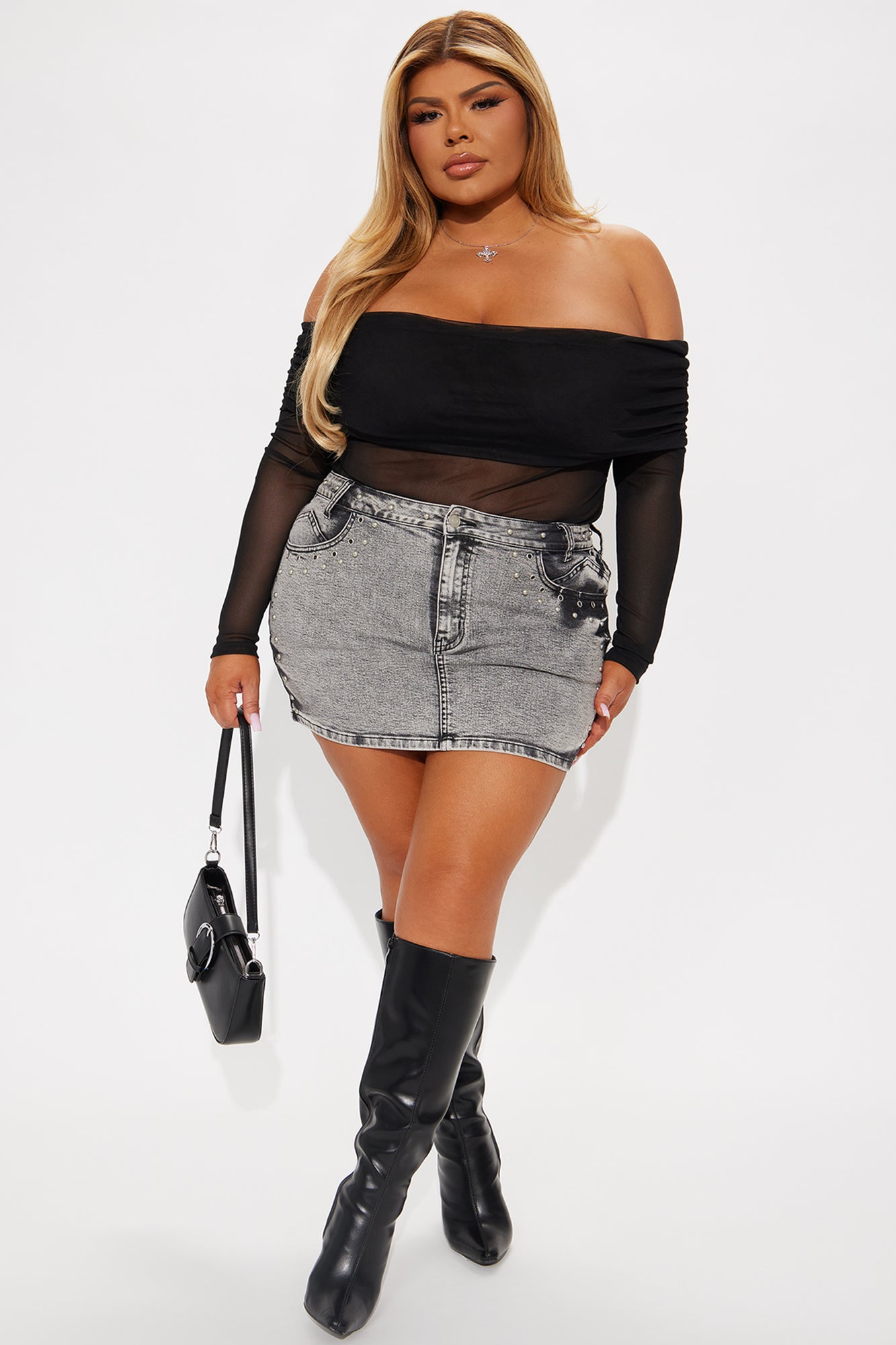 Gina Off Shoulder Mesh Top - Black