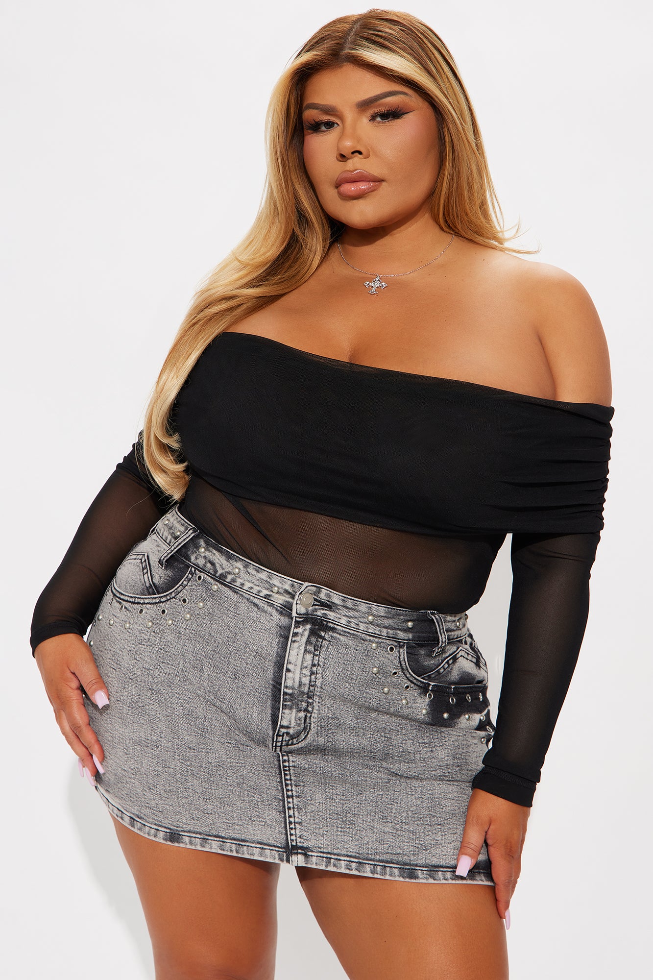 Gina Off Shoulder Mesh Top - Black
