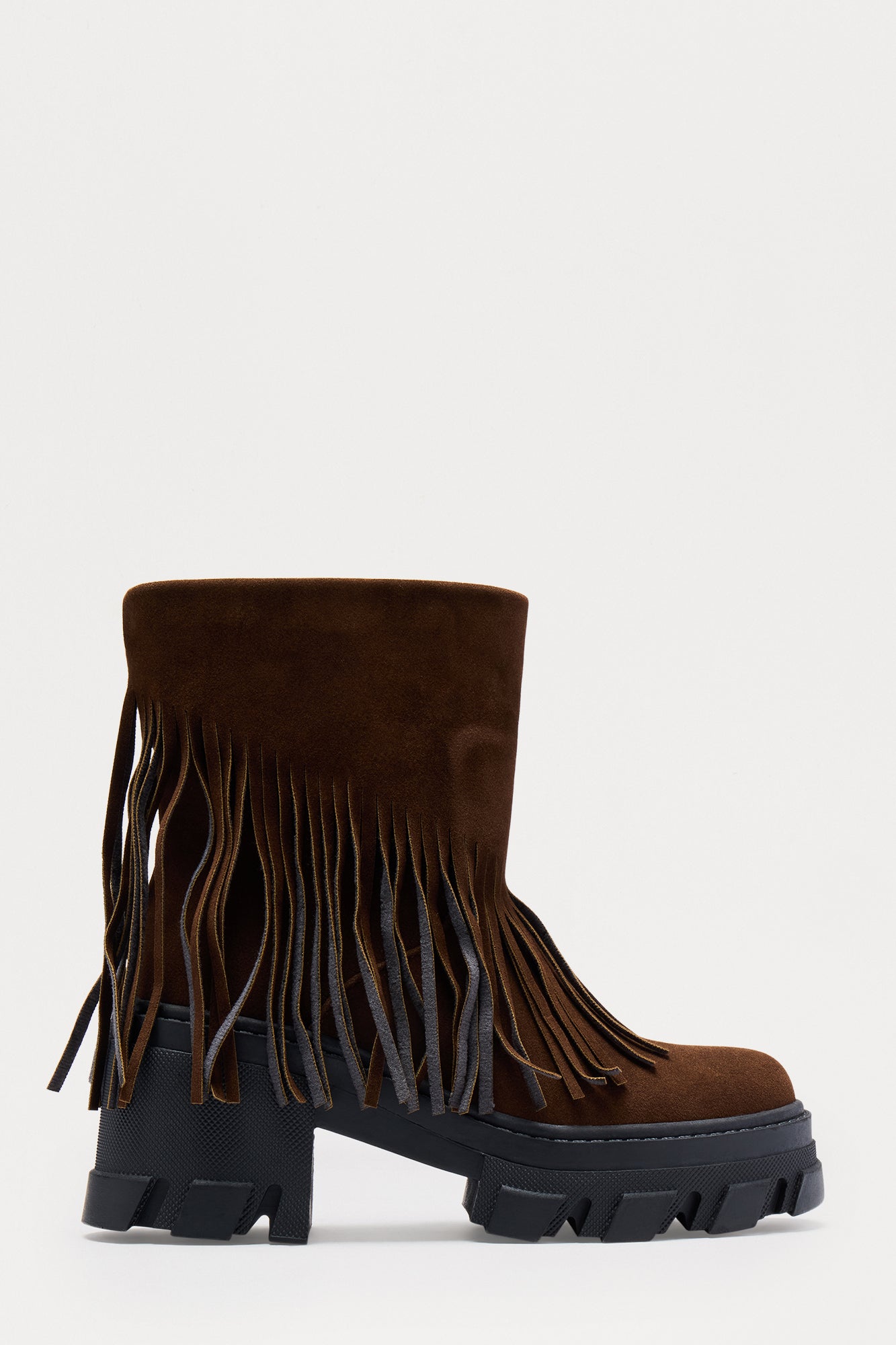 Ian Faux Suede Tassel Booties - Chocolate