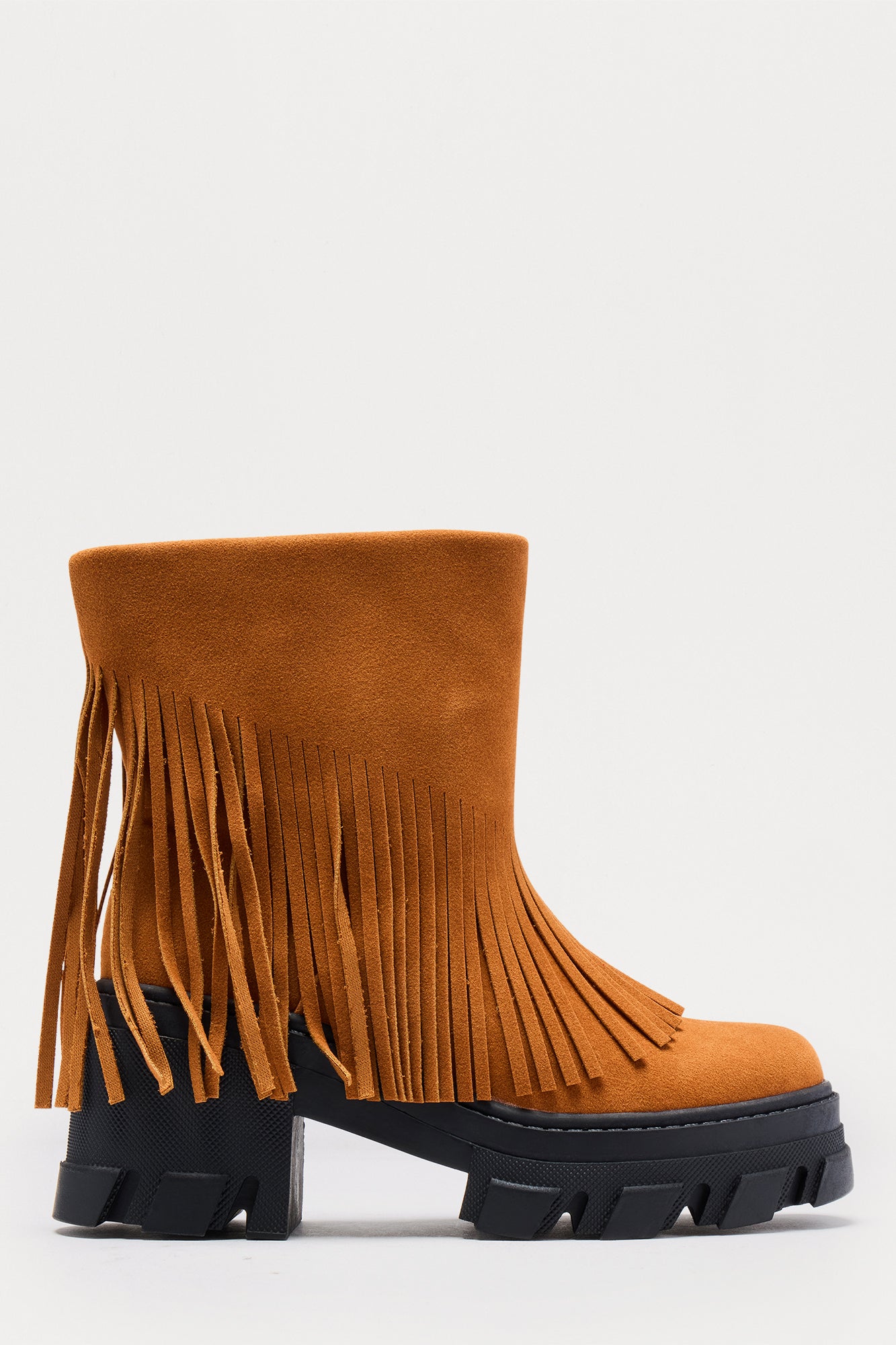 Ian Faux Suede Tassel Booties - Chestnut