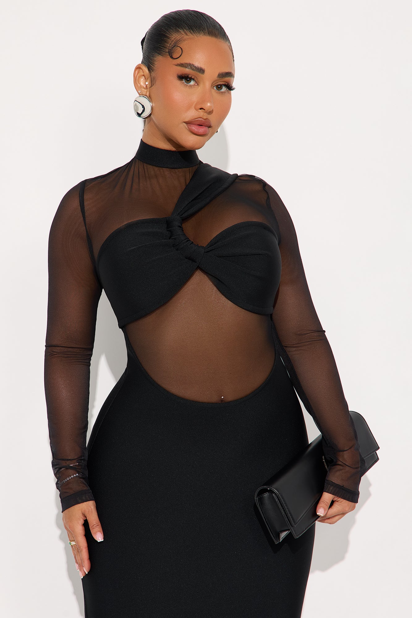 Kiro Mesh Bandage Midi Dress - Black