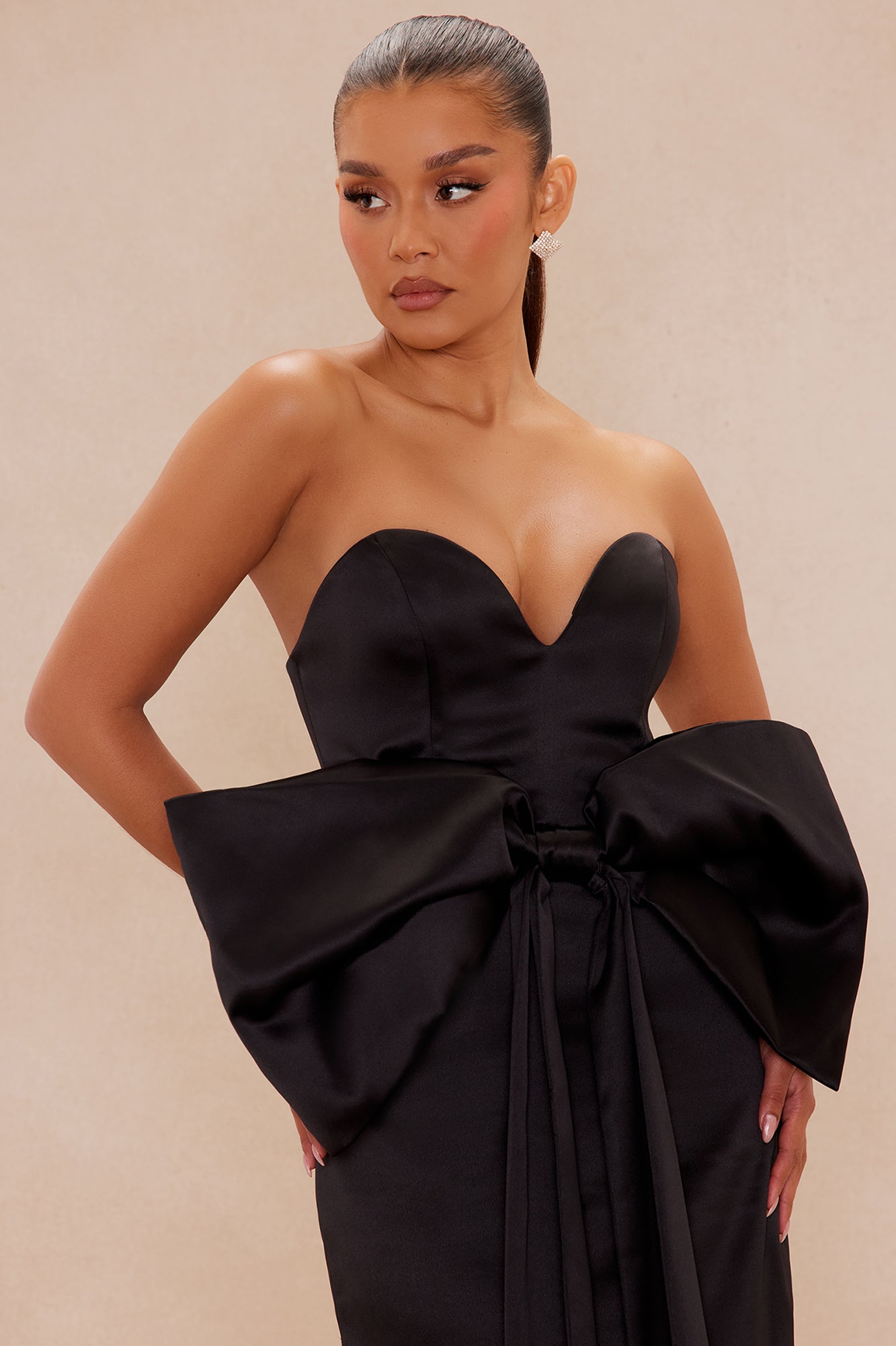 Margot Bow Satin Gown - Black
