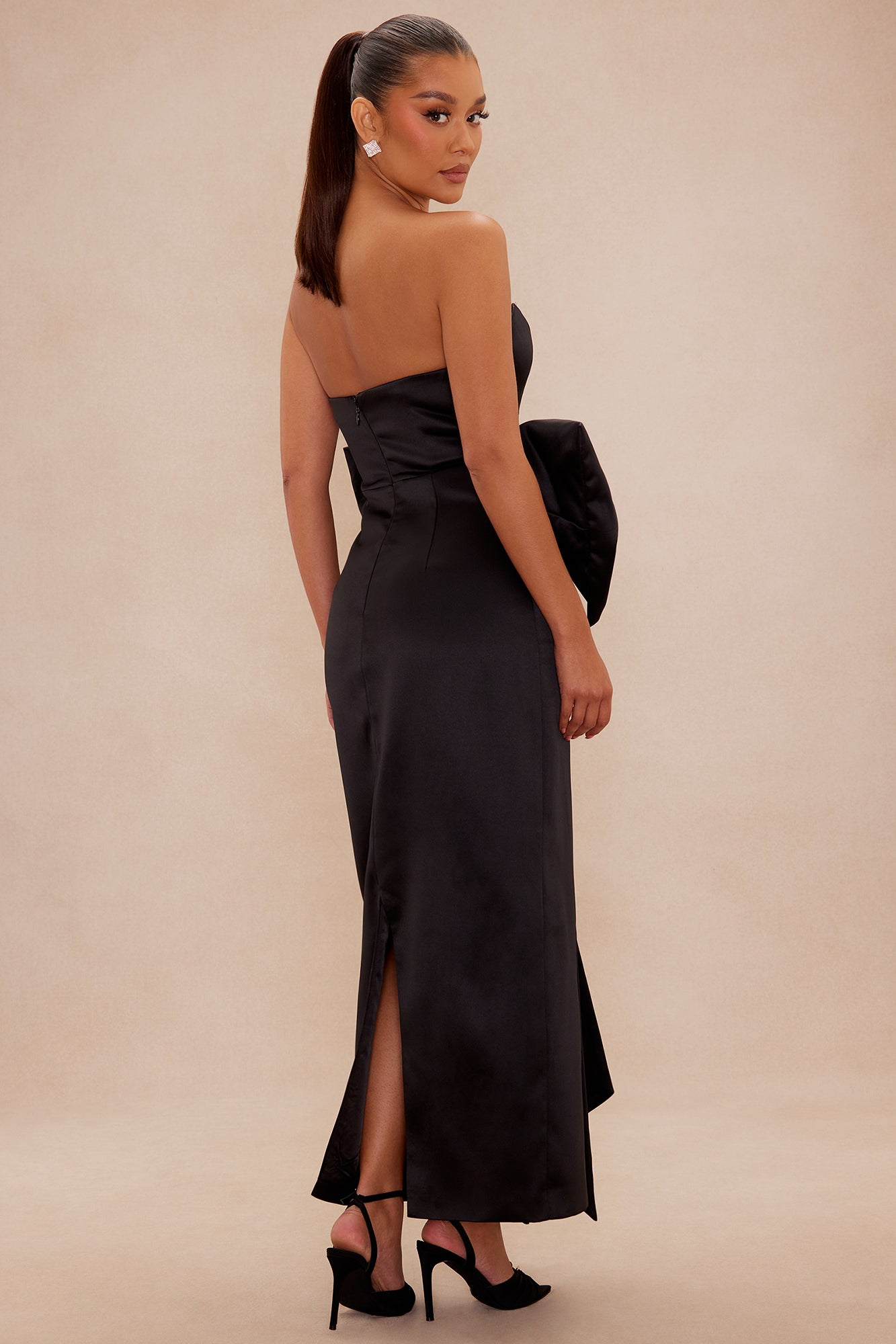 Margot Bow Satin Gown - Black