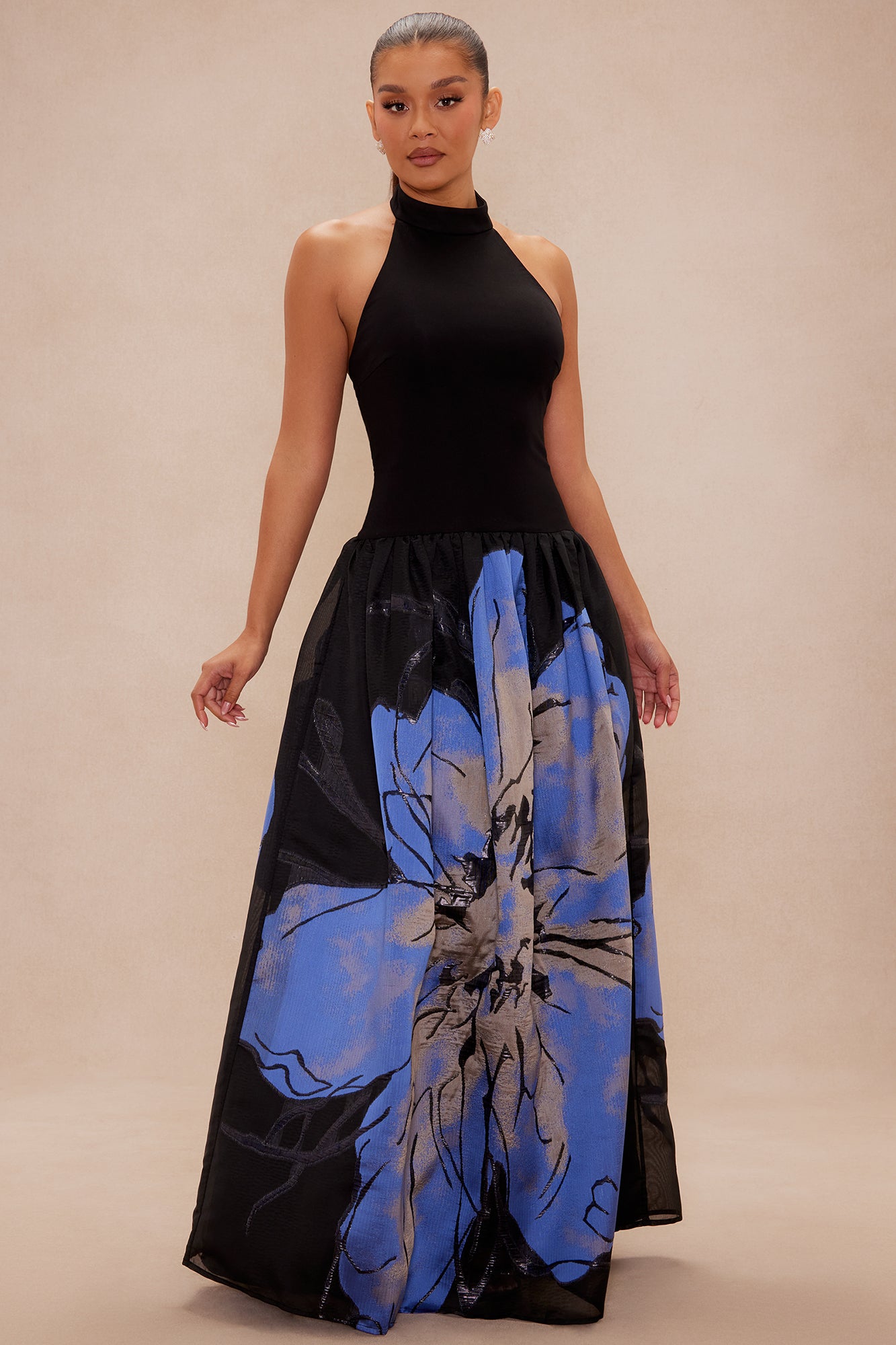 Brielle Embroidered Floral Gown - Blue/combo