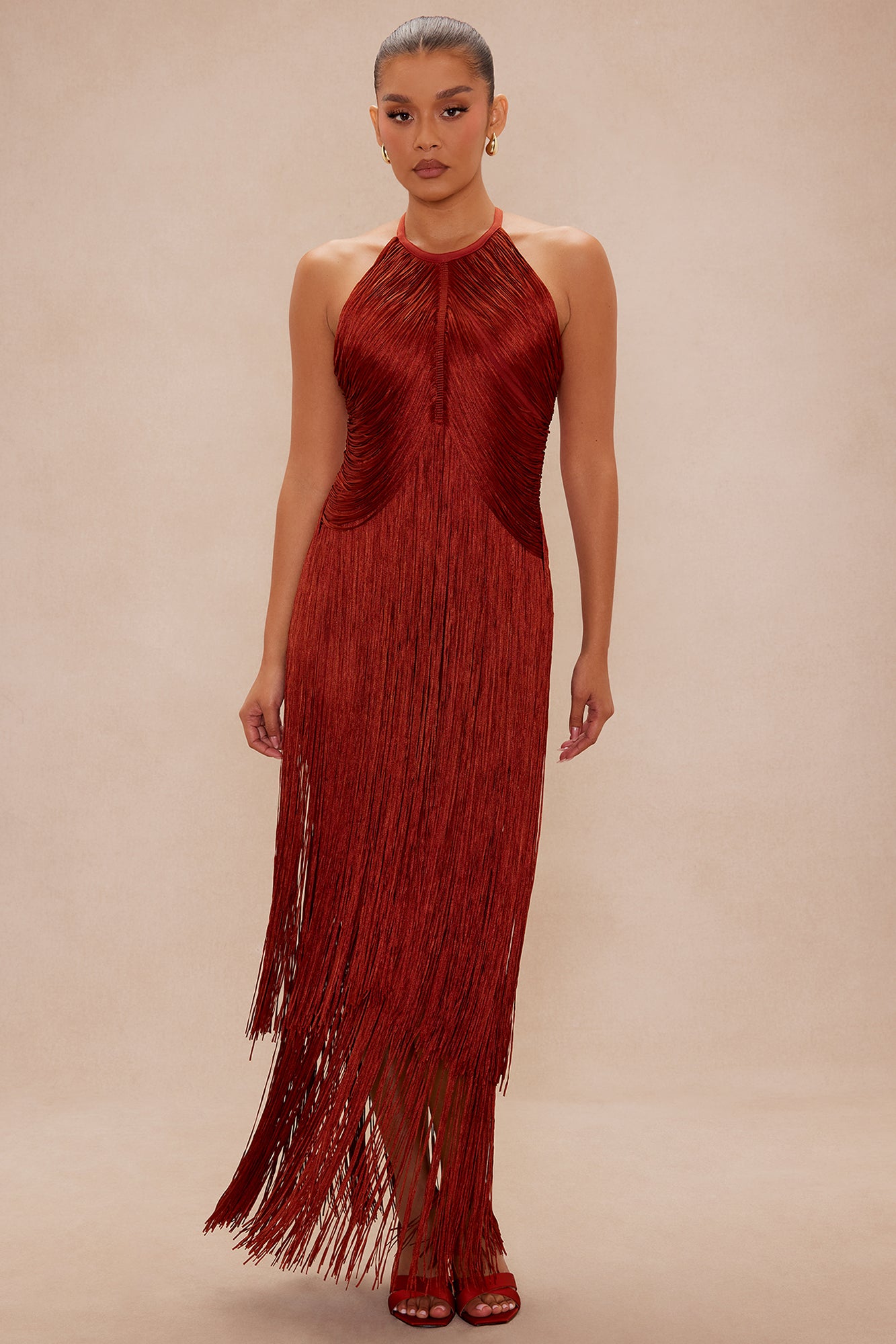 Nolana Fringe Maxi Gown - Rust