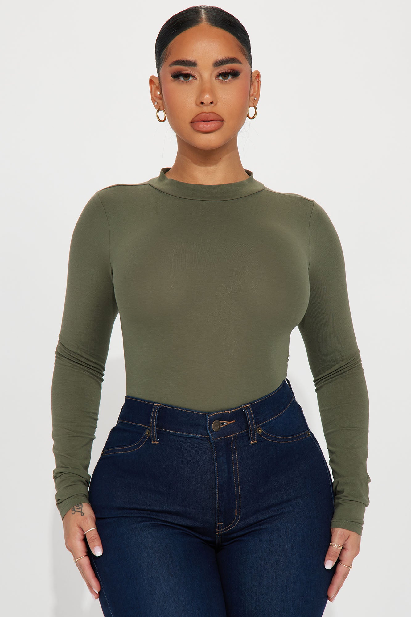 Melanie Mock Neck Bodysuit - Olive