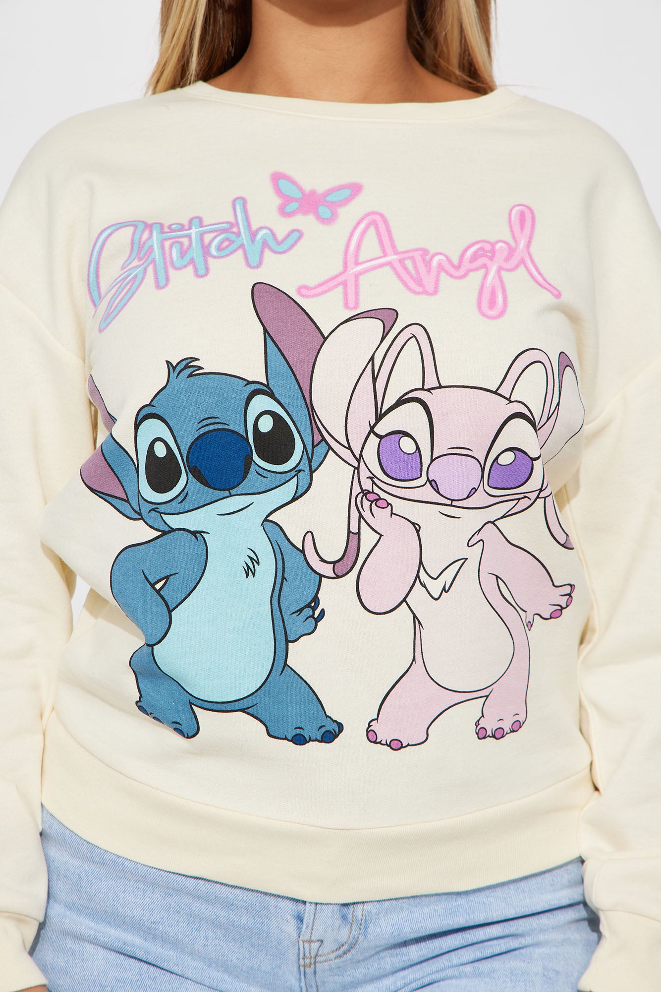 Stitch And Angel Graphic Sweatshirt - Cream