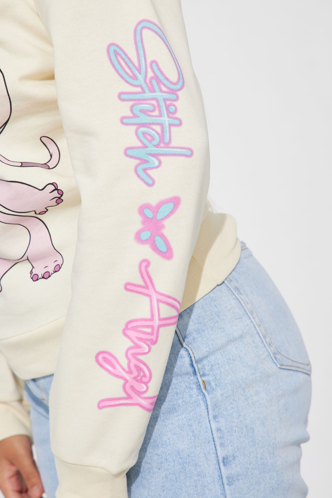 Stitch And Angel Graphic Sweatshirt - Cream