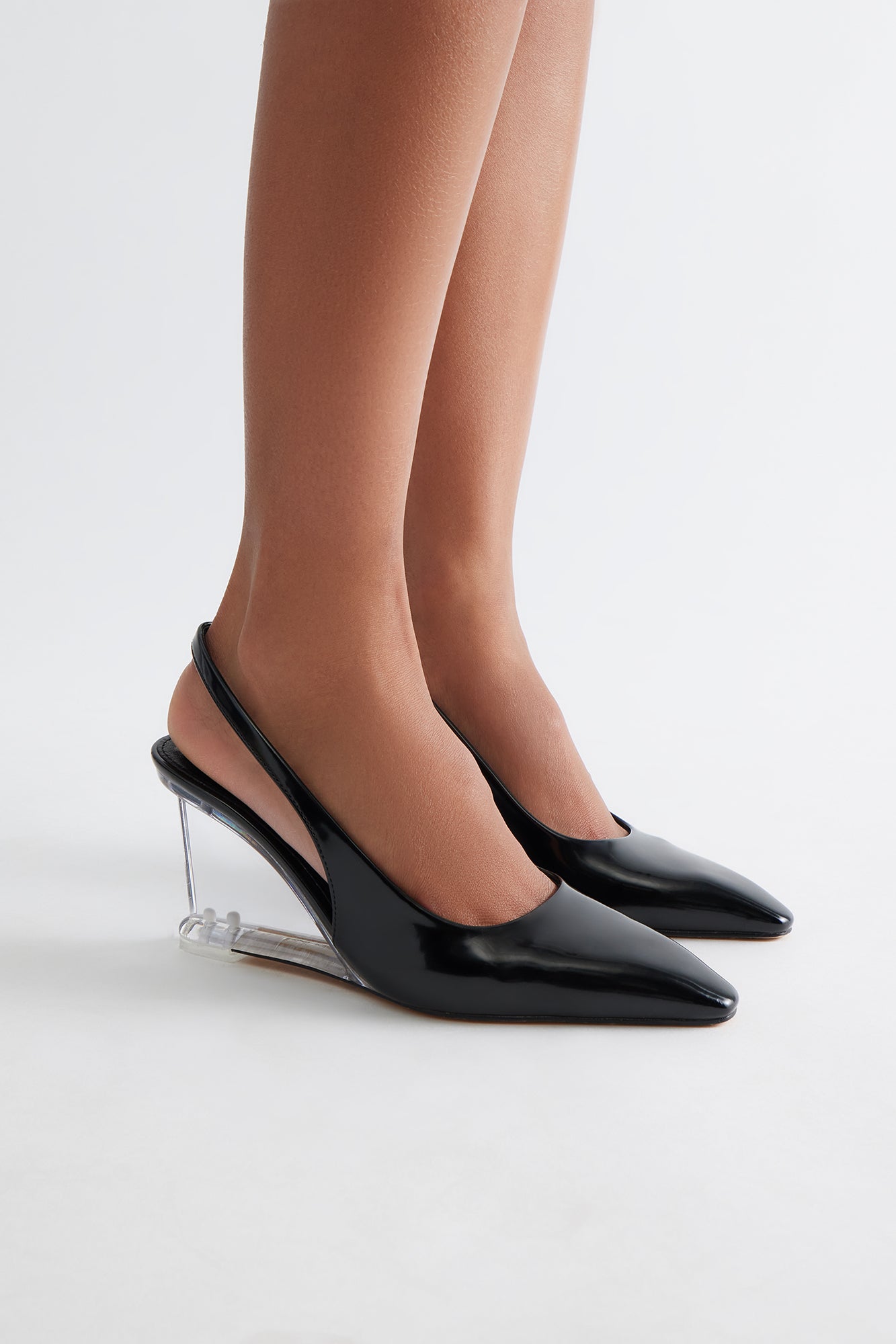 Muse Slingback Clear Wedges - Black