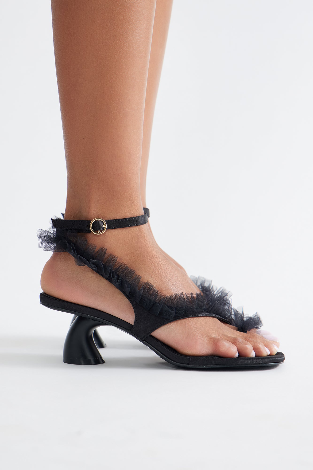 Afina Satin Ruffle Heels - Black