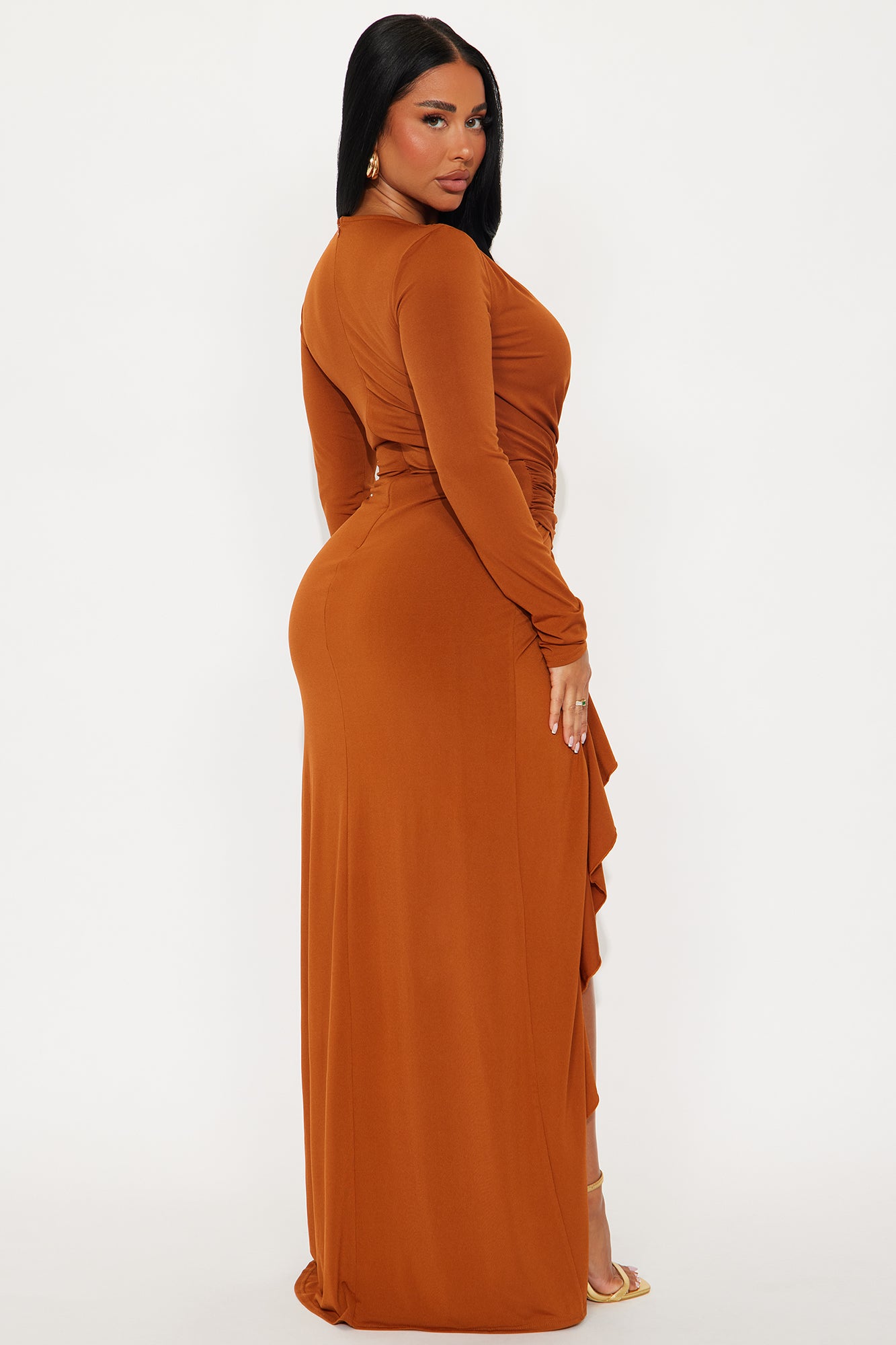 Layla Cut Out Long Sleeve Maxi Dress - Cognac