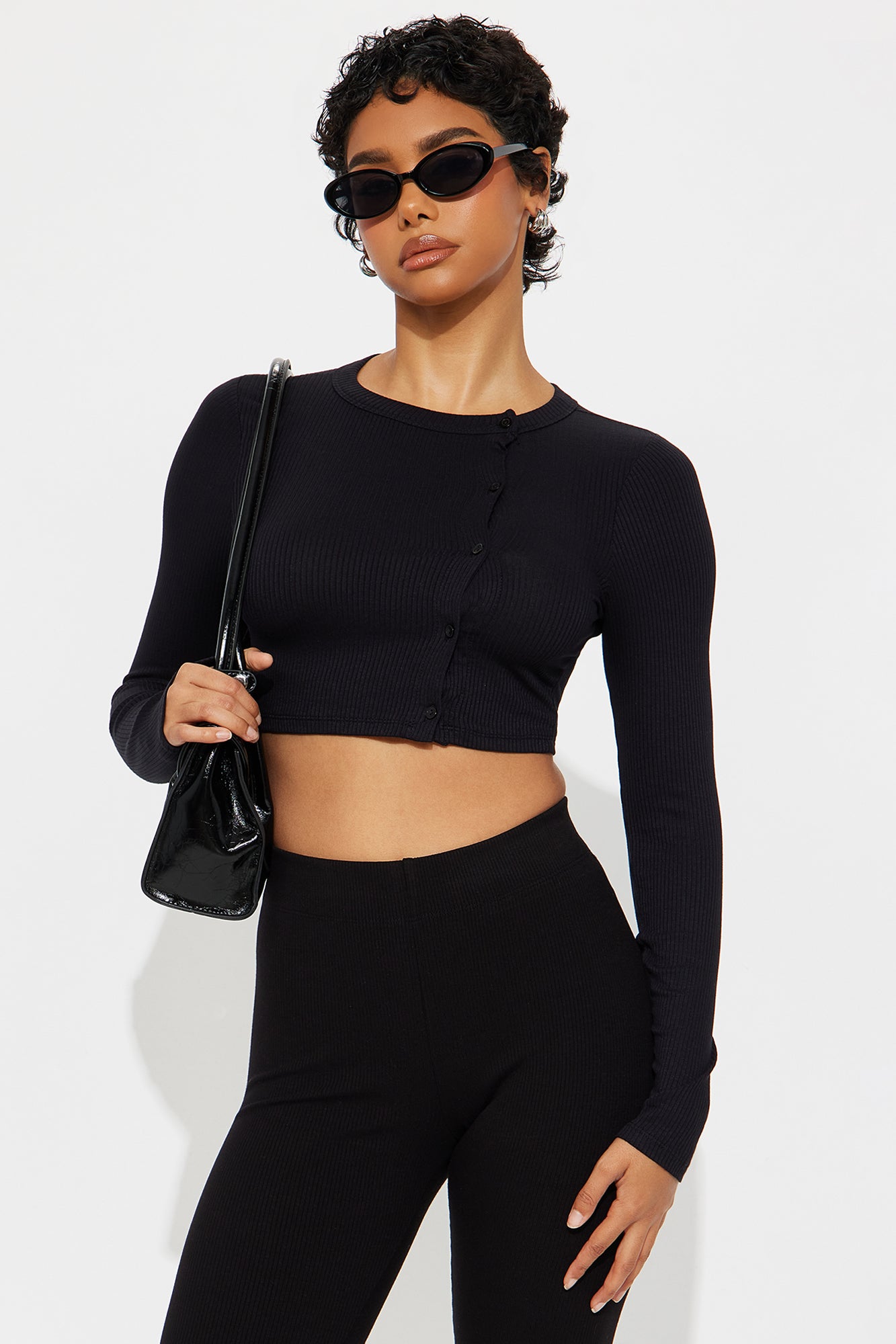 Jana Cropped Long Sleeve Top - Black