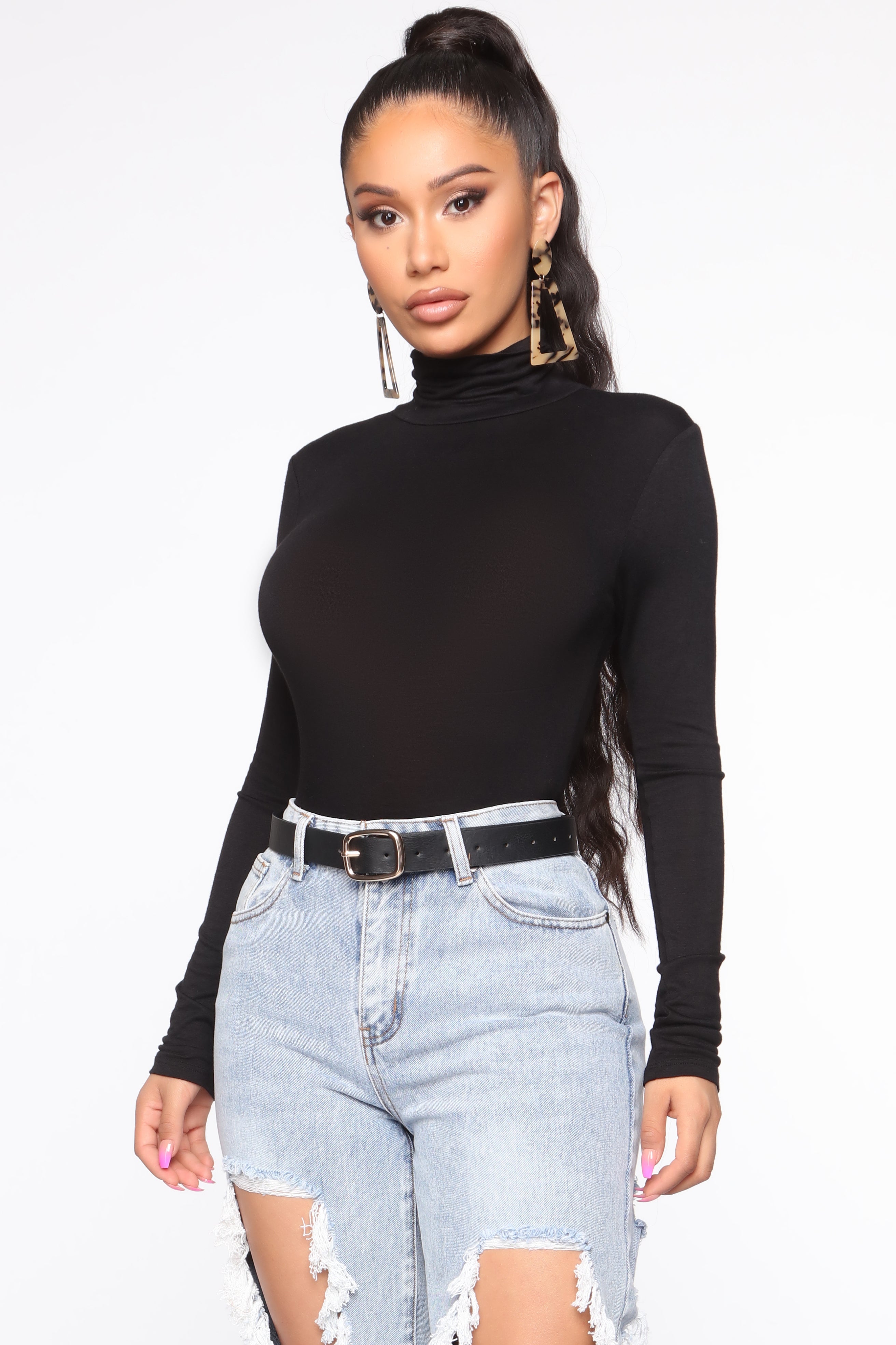 Pamela Turtle Neck Long Sleeve Top - Black