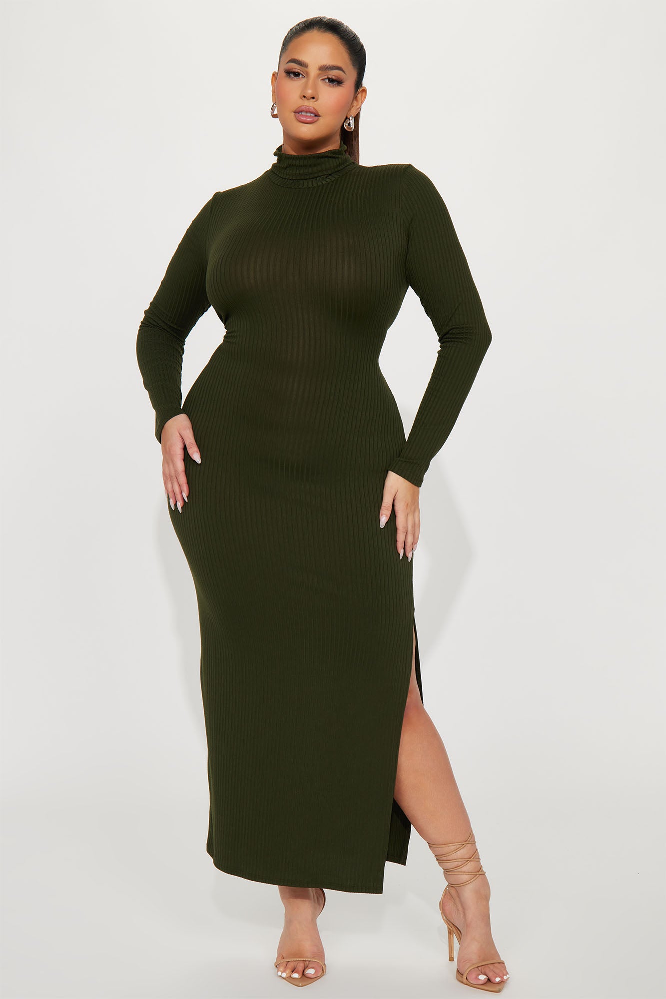Monique Ribbed Maxi Dress - Olive